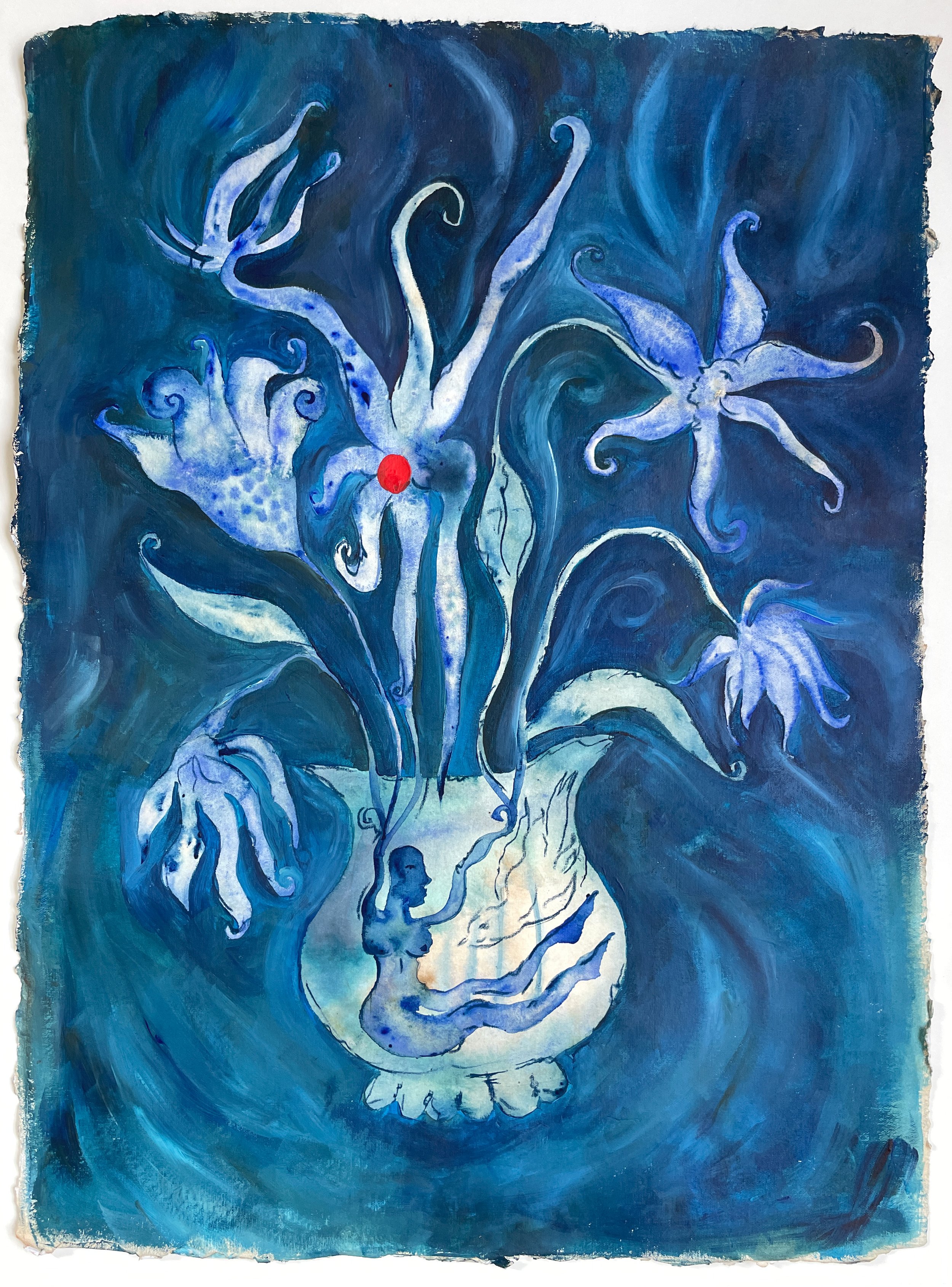 "Quisiera ser una flor" by Marieli Pereira - Watercolor, tea, acrylic and oil pastel on handmade cotton paper (18 x 24")