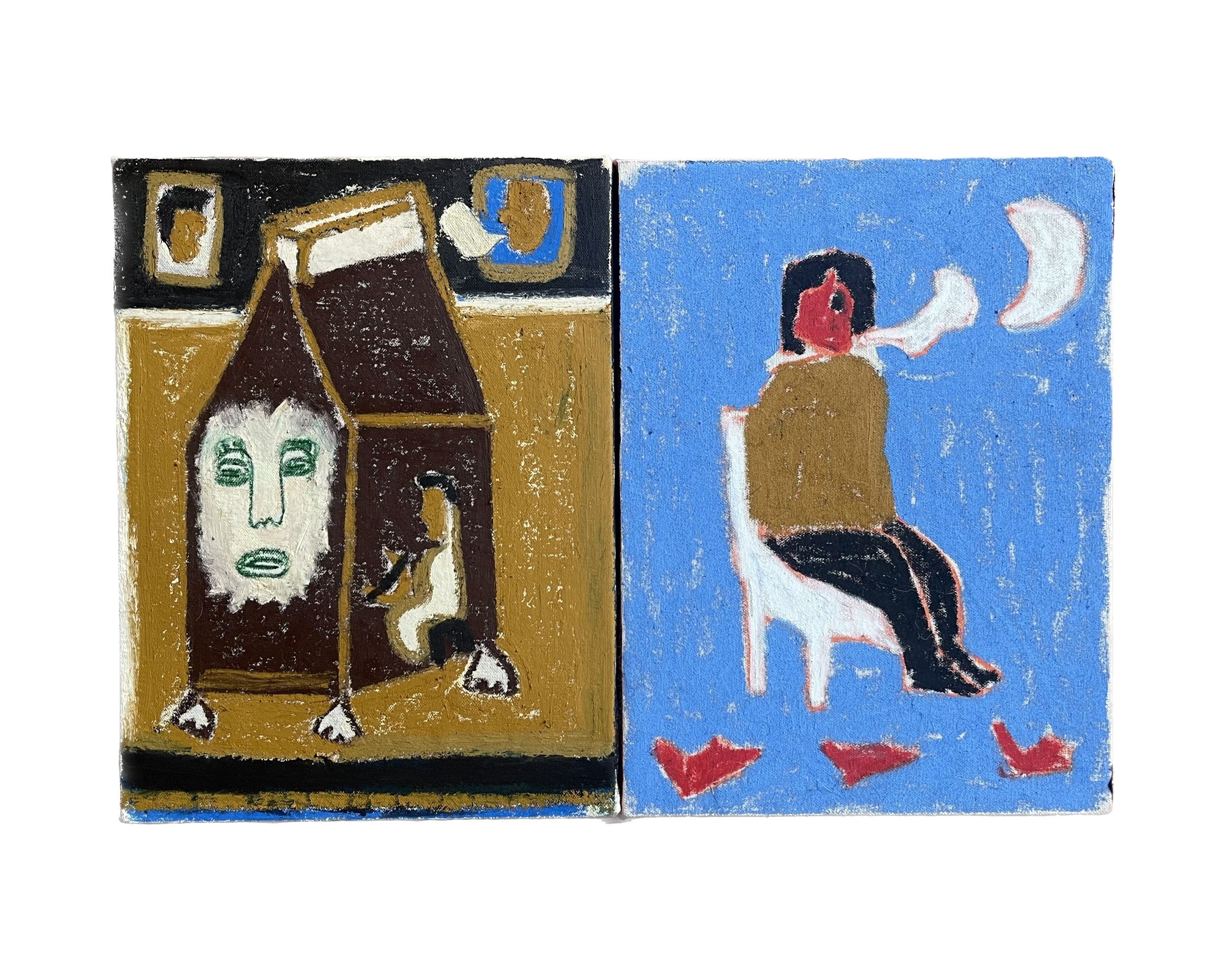 "Ancestor’s chatter, the house from the story diptych, 2 wood panels" by Marco Villard