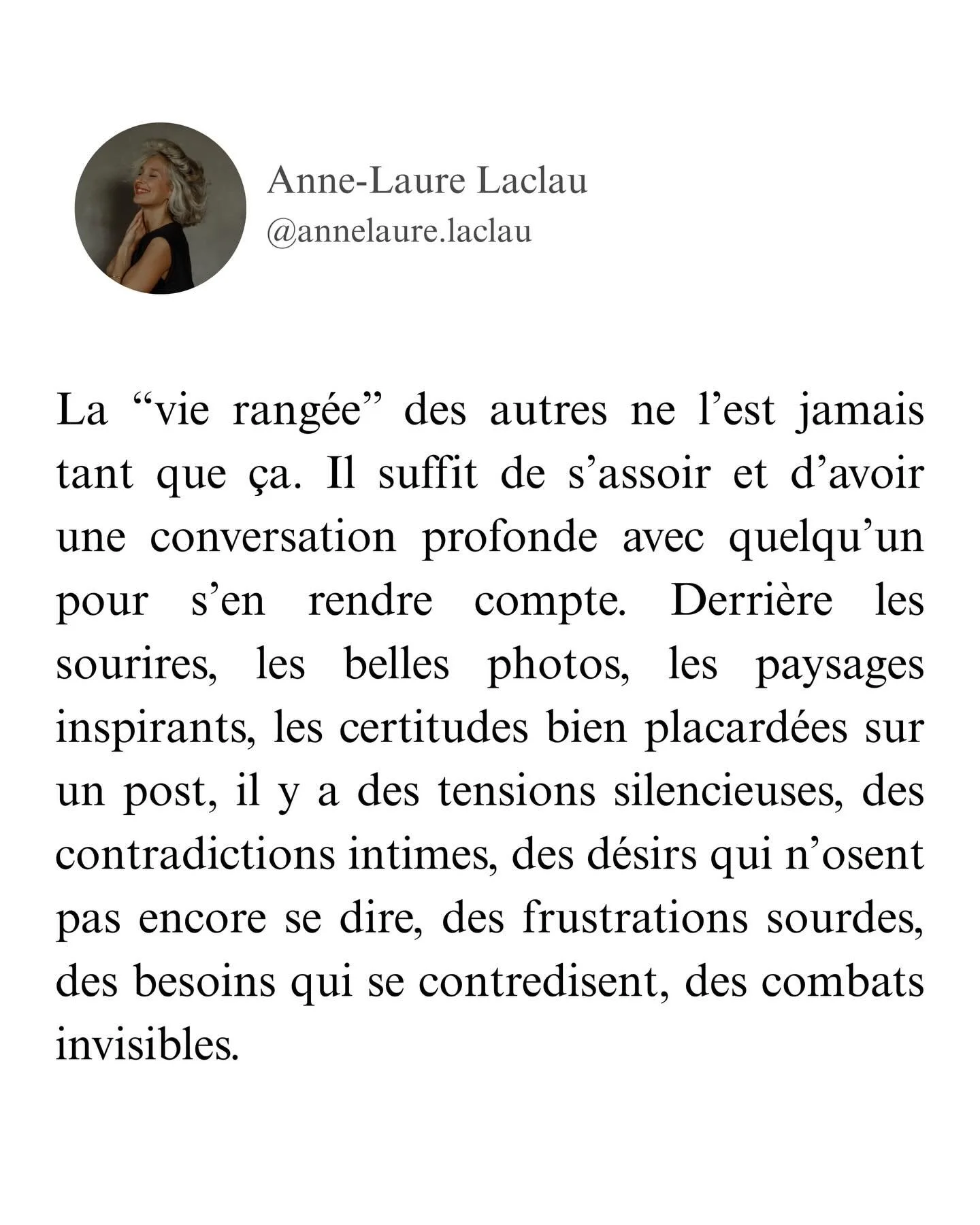 Apprenons &agrave; lire la profondeur derri&egrave;re le visible&hellip;

Le bonheur ne se trouve pas toujours dans les stories,
mais dans la travers&eacute;e du chaos.

Nous avons toutes et tous nos moments de gr&acirc;ce
et nos nuits plus denses.

