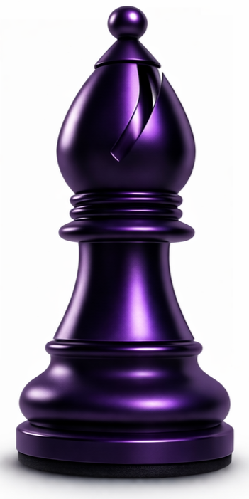 A purple chess king piece