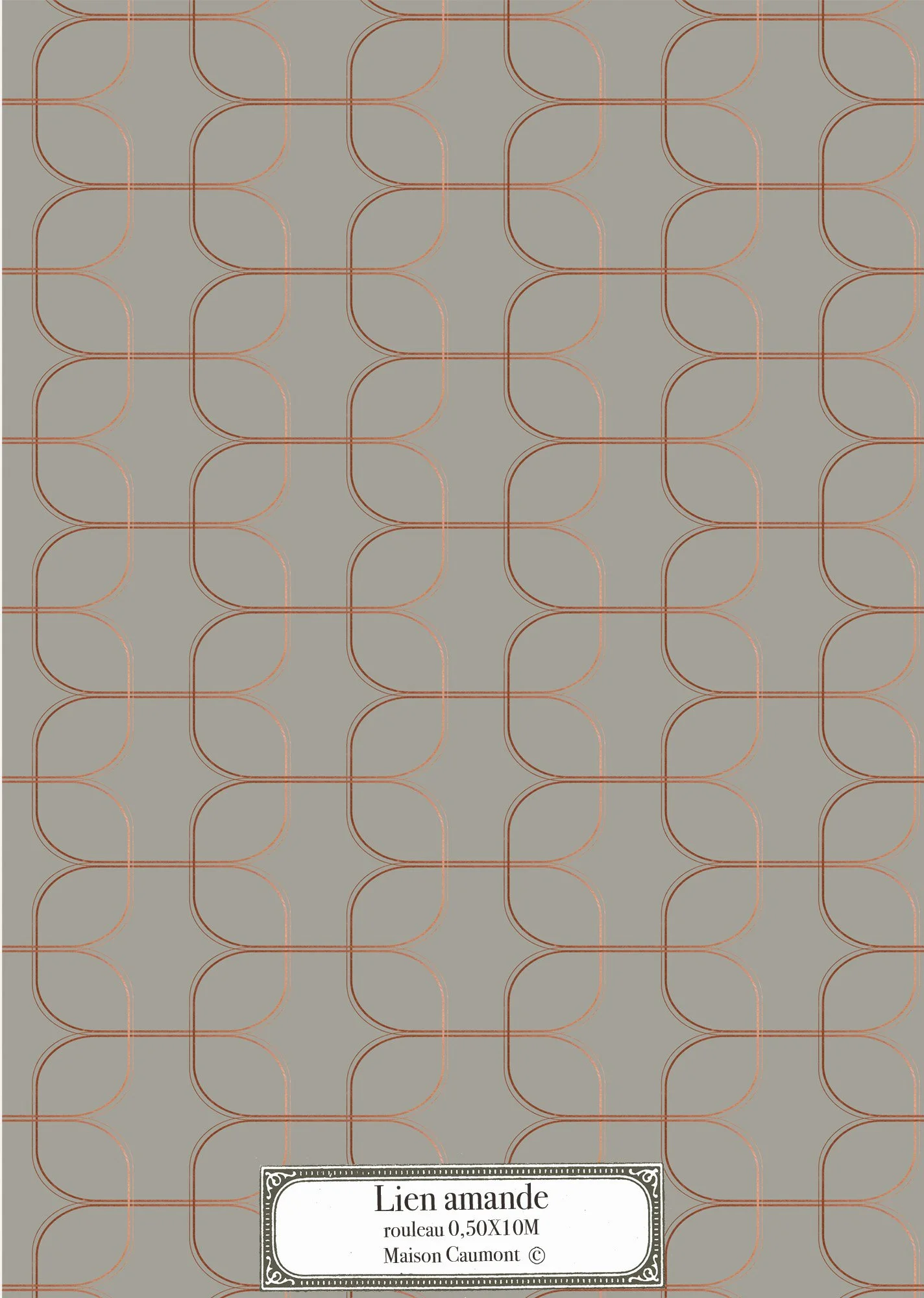 Échantillon du papier peint Lien Amande Maison Caumont, composé de lignes fines et de motifs géométrique entrelacés