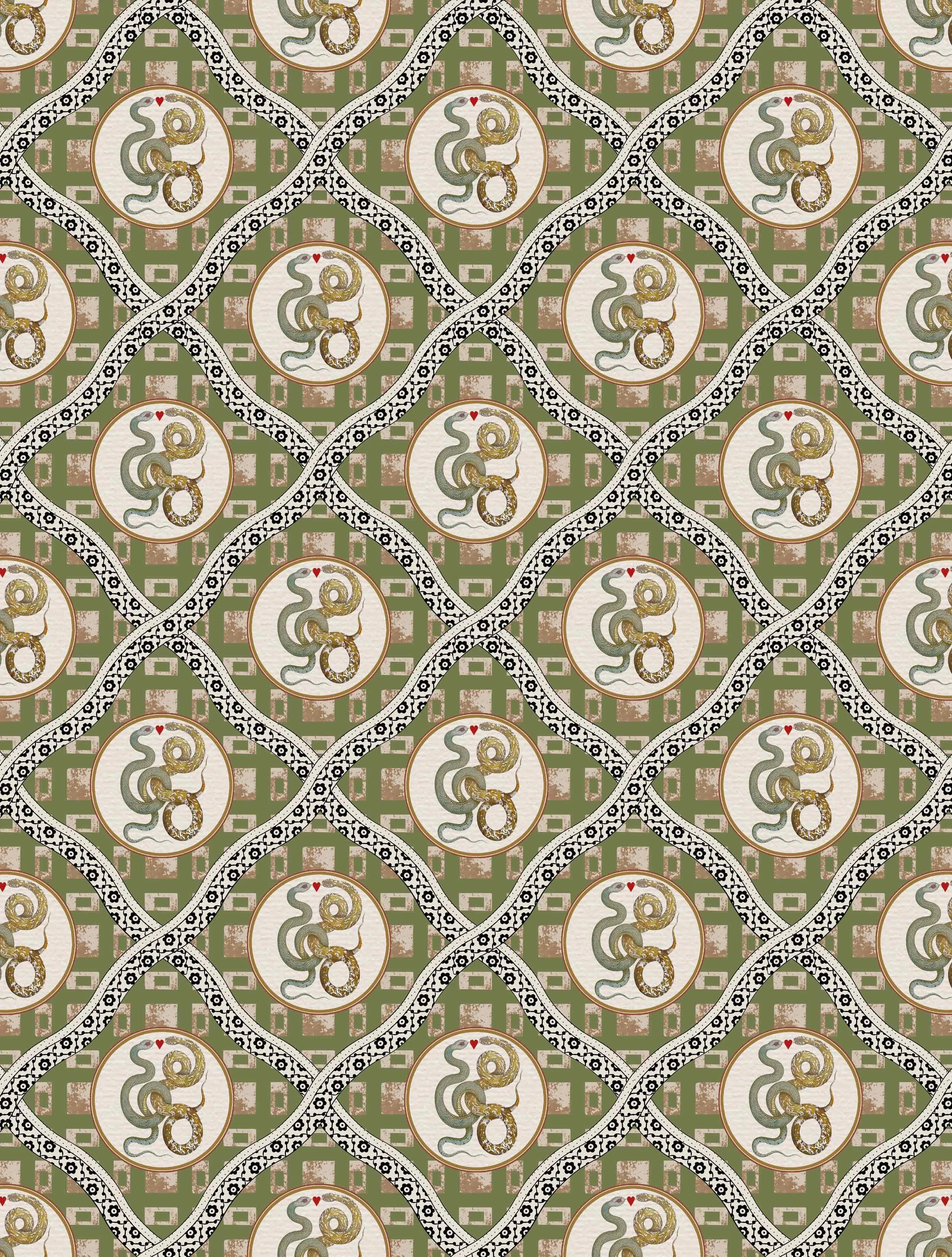 Boa Lovers Green - Papier peint