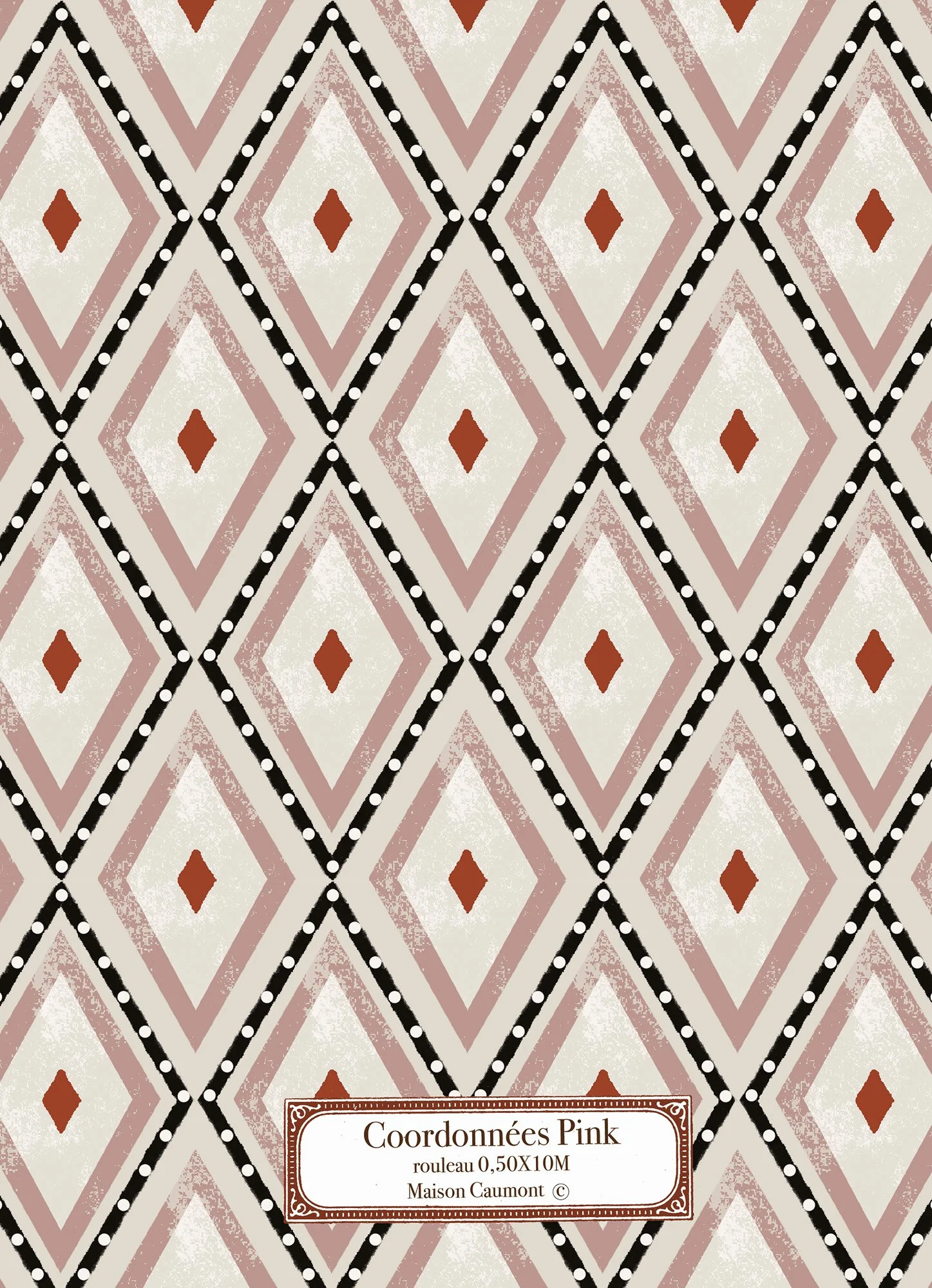 Échantillon Coordonnées Pink Maison Caumont, au motif losange inspiré du XIXe siècle