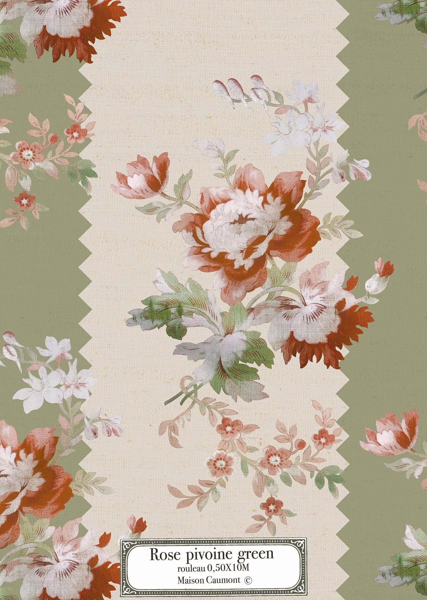 Rose Pivoine Green - Échantillon papier peint