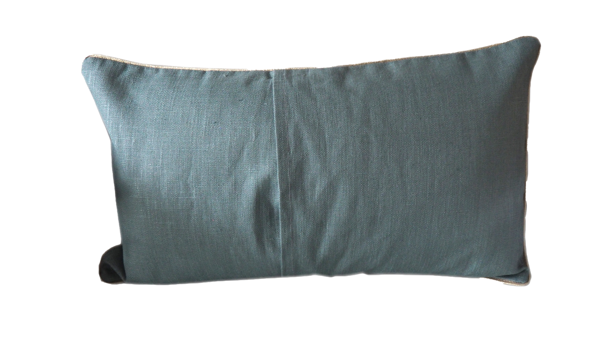 Coussin Moumouche Maison Caumont, coussin décoratif en lin imprimé fabriqué en France et bordé d’un biais doré