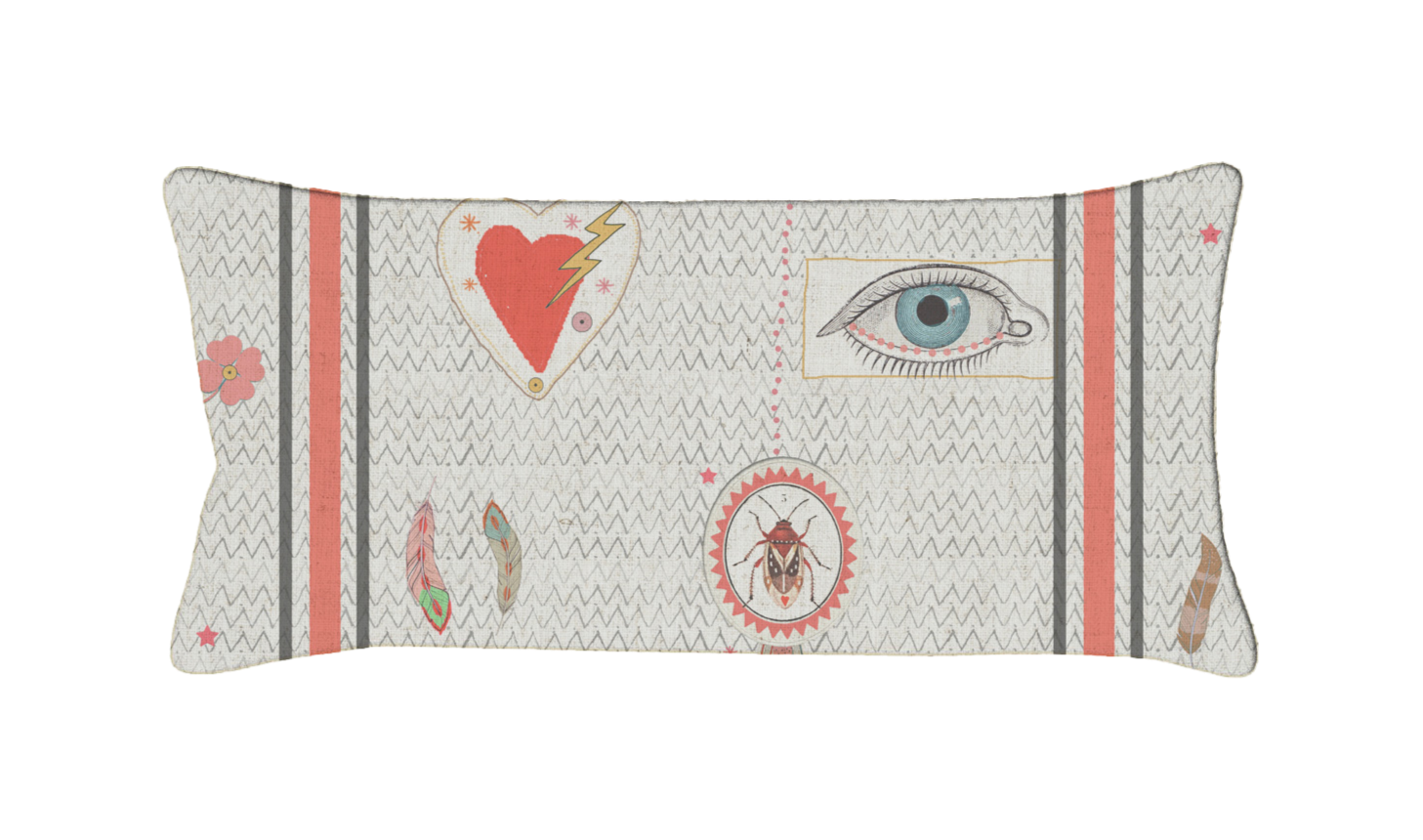 Coussin Charms Maison Caumont, coussin décoratif en lin imprimé fabriqué en France et bordé d’un biais doré