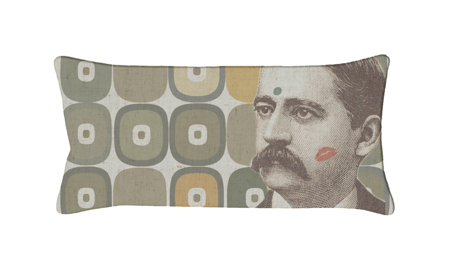 Coussin Moumouche Maison Caumont, coussin décoratif en lin imprimé fabriqué en France et bordé d’un biais doré
