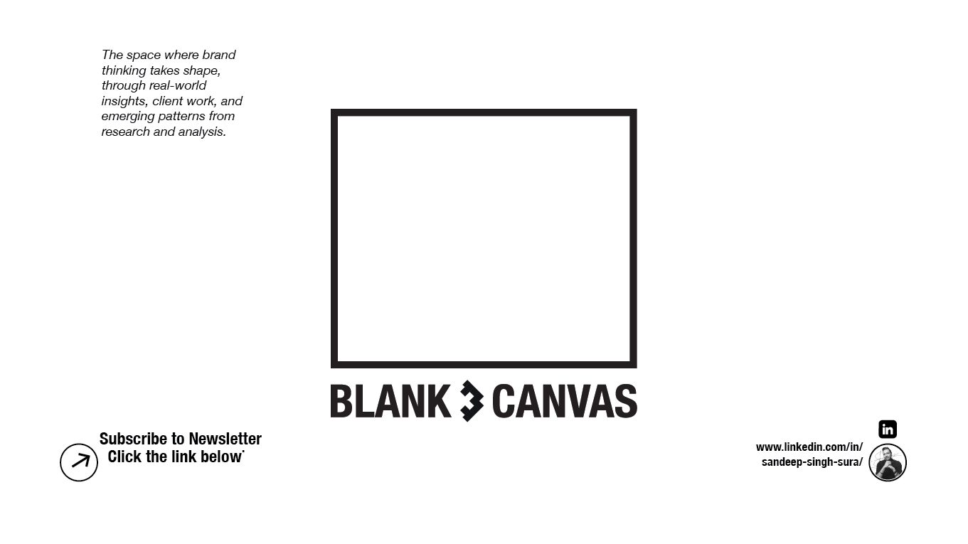 Triple Think Blank Canvas Newsletter contact details and explaination of content: brand thinking, real-world insights, client work and emerging patterns from research and analysis.