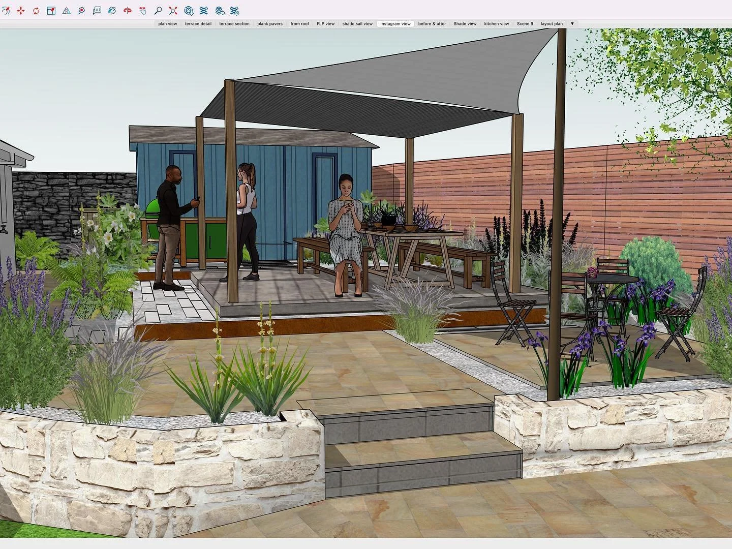 An upcoming build and a sort of potential after-and-before!
this one is going out to tender in a few days- Corten-retained terraces stepping up from the stone wall to replace the wonky lawn, resilient planting going in and mulched deeply with crushed