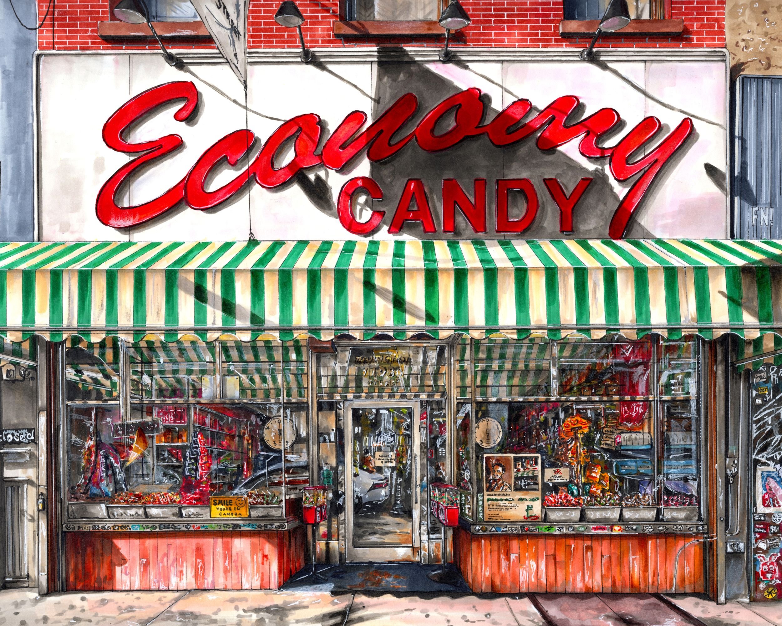 A closer look at the ink and marker linework in Economy Candy illustration