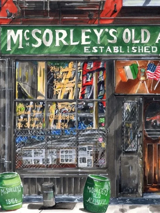 A closer look at the ink and marker linework in McSorley’s Ale House illustration