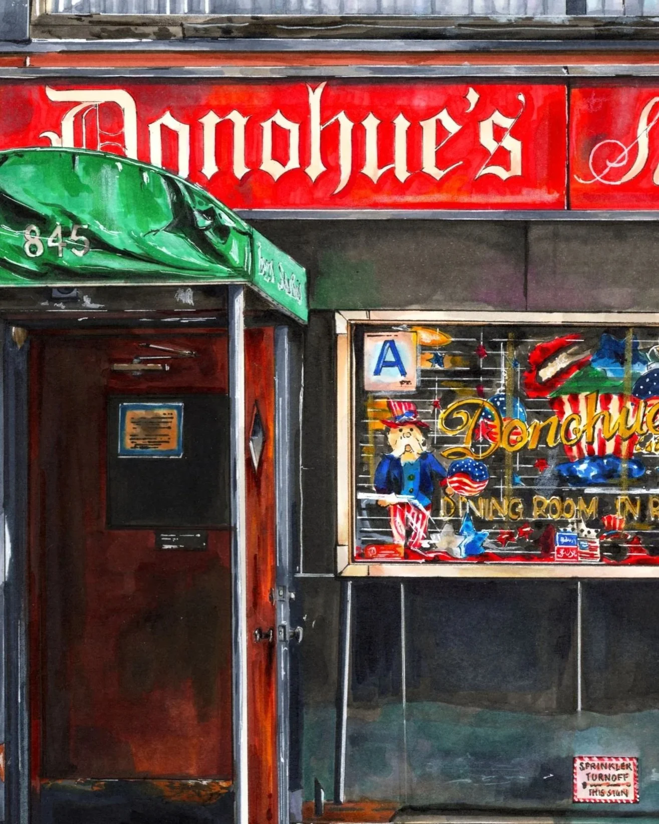 A closer look at the ink and marker linework in the Donohue's Steak House illustration