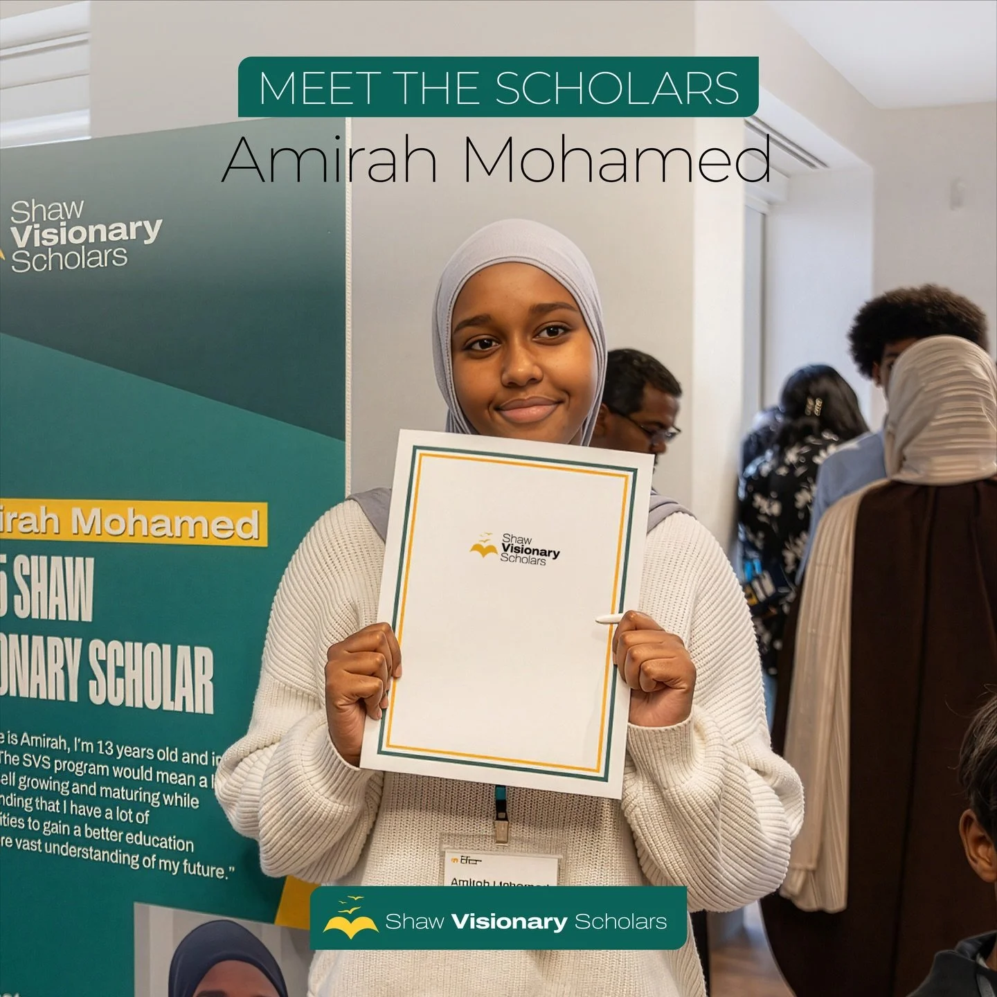 Join us as we introduce our first cohort of 𝗦𝗵𝗮𝘄 𝗩𝗶𝘀𝗶𝗼𝗻𝗮𝗿𝘆 𝗦𝗰𝗵𝗼𝗹𝗮𝗿𝘀, featuring personal reflections from their scholarship kickoff day!

Meet Amira M., a grade 9 student who has been involved with Visions of Science for two years