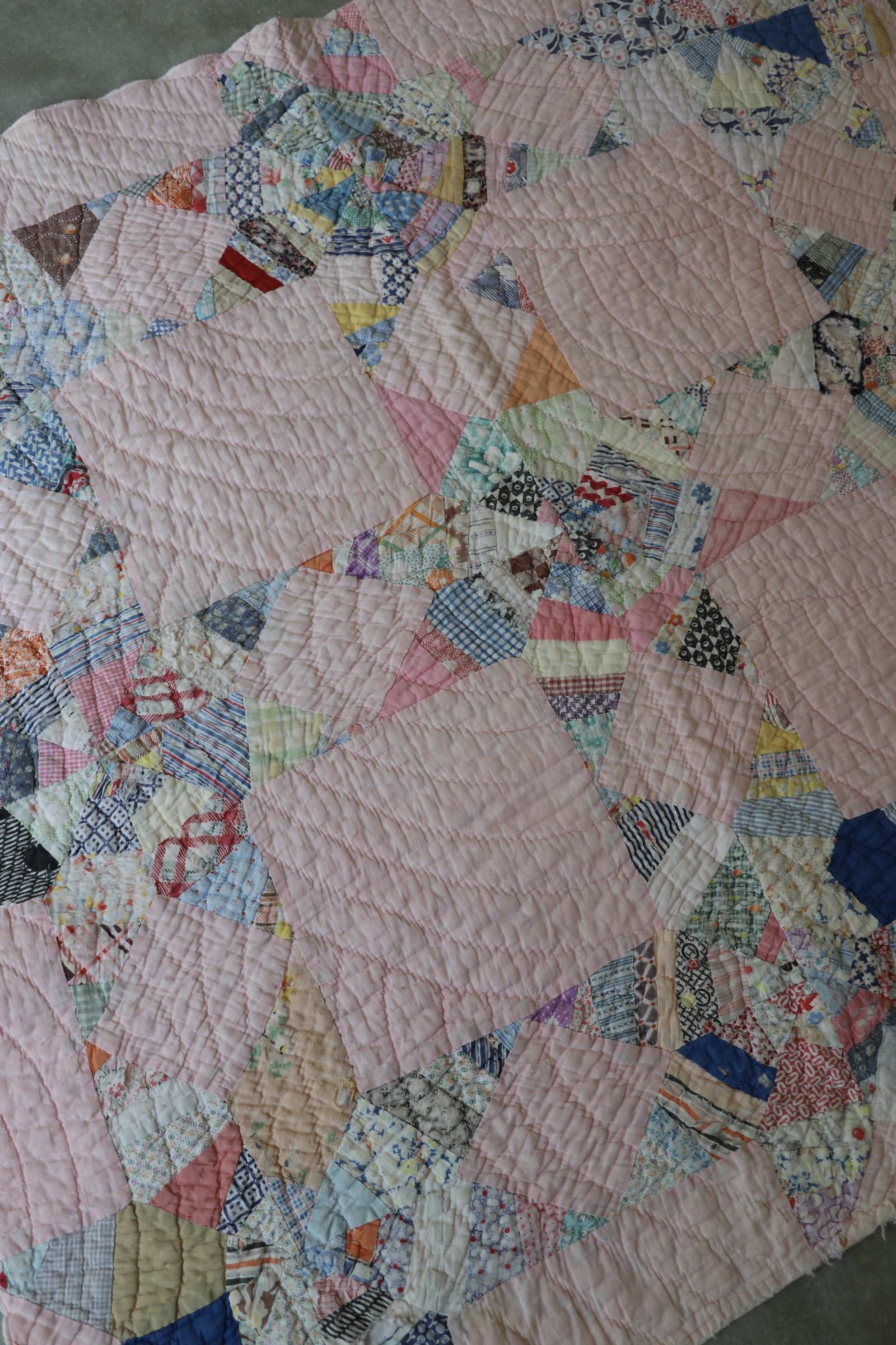 #11. Pink Star Variation Mini Heirloom Quilt/Crib Quilt Circa 1930-1945