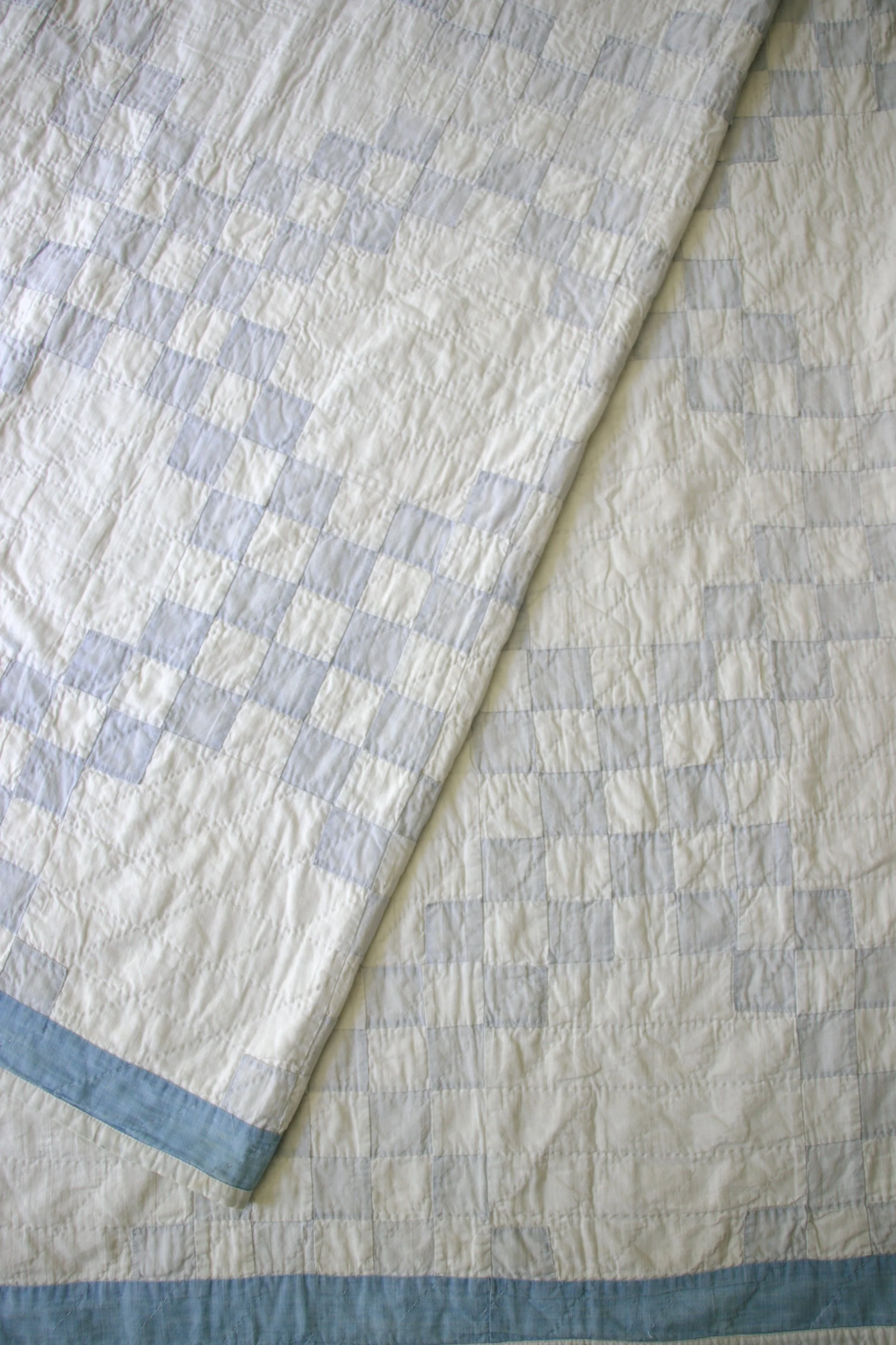 #. Faded Blue Double Irish Chain Heirloom Quilt Circa 1890-1920