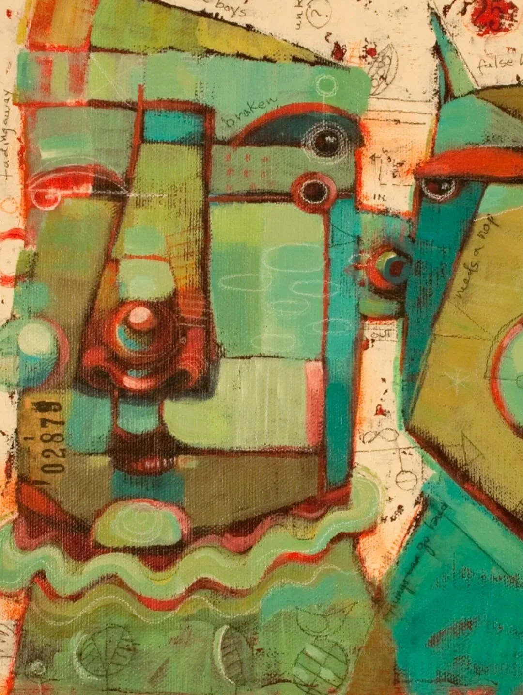 Bar And Grill
Acrylic and mixed media on canvas 
12 x 12&rdquo;
SOLD (to one of my favorite collectors)

&ldquo;Most everyone Percy and Lionel encountered along the scenic route looked like a human warning sign. And smelled of patchouli. So in a mome