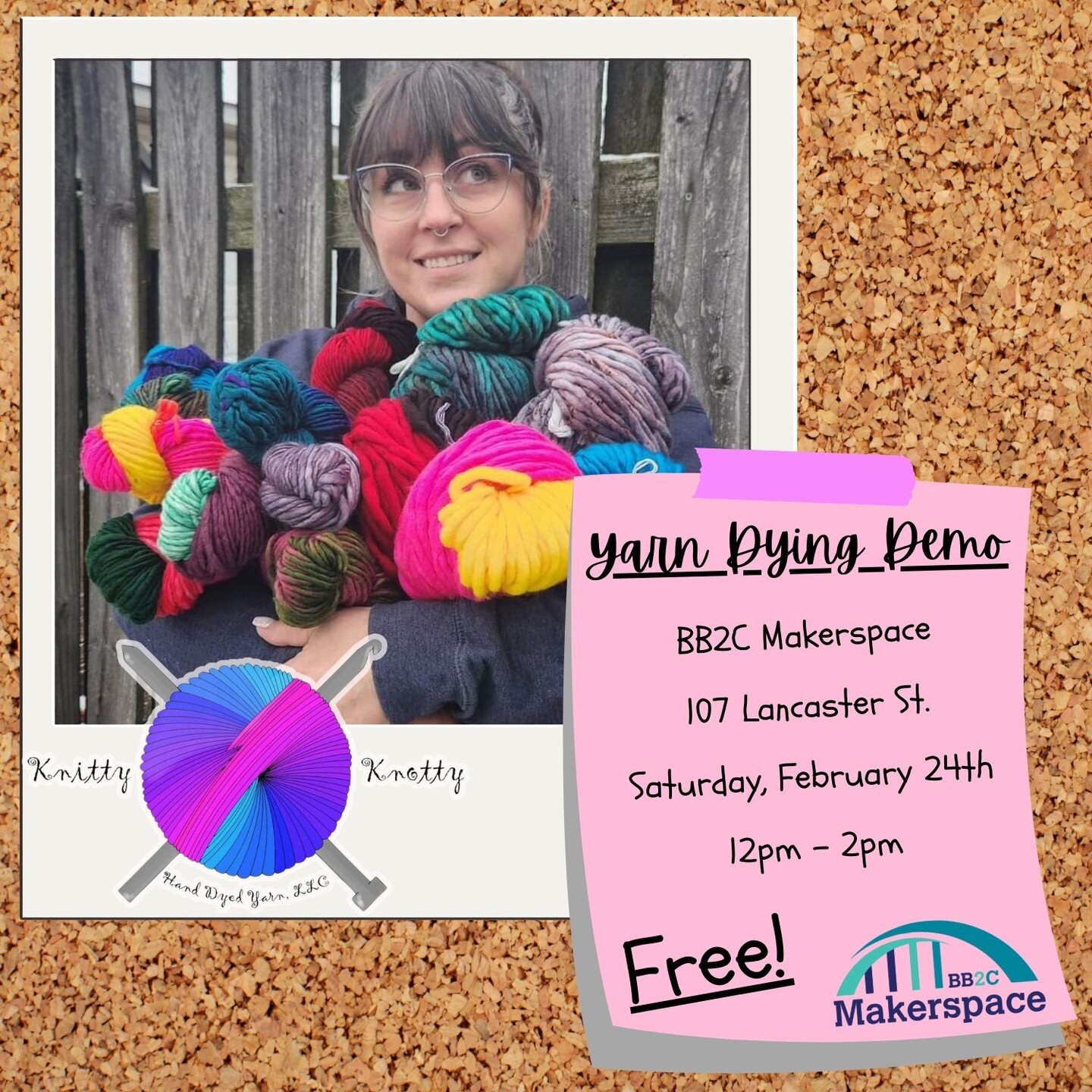 Stop by the Makerspace THIS SATURDAY to see artist Tam Ringer hand dye some of her beautiful yarns!