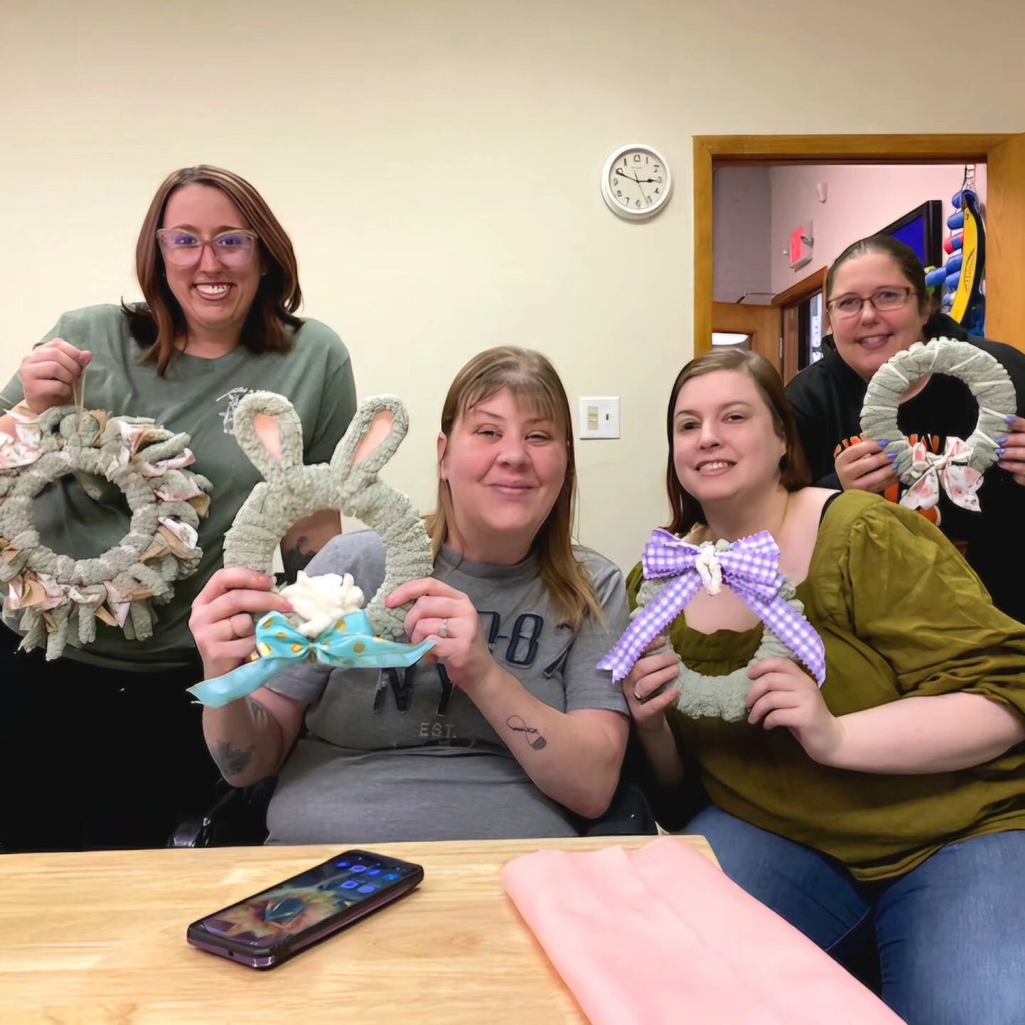 We've had some great classes in the sewing room this week! A couple of our jr. sewers finished some fun projects, and how adorable are those Easter/spring wreaths!?