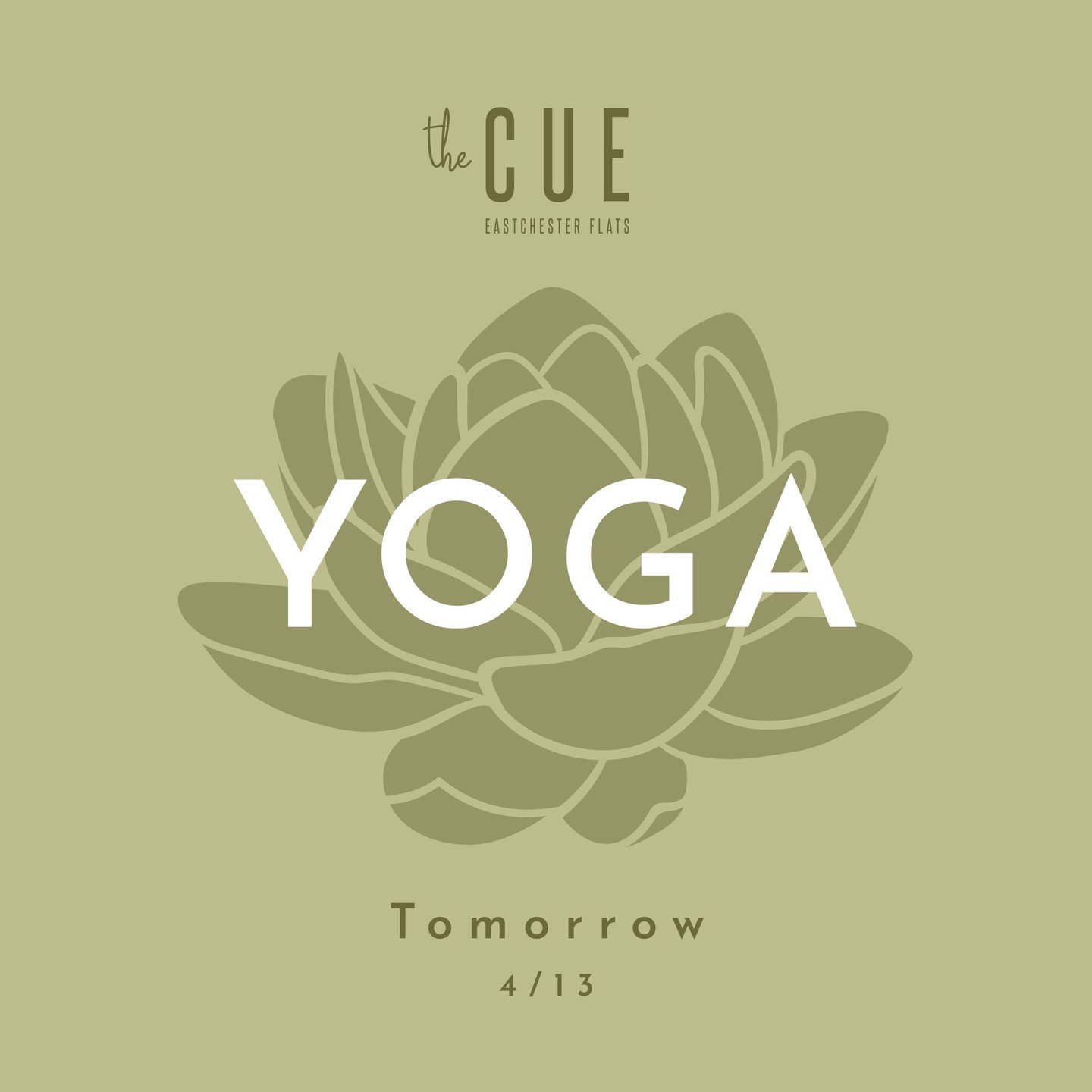 We'll see you tomorrow for yoga in the courtyard at The Cue with Back2Back Sports Complex. We'll see you at 9:00am!