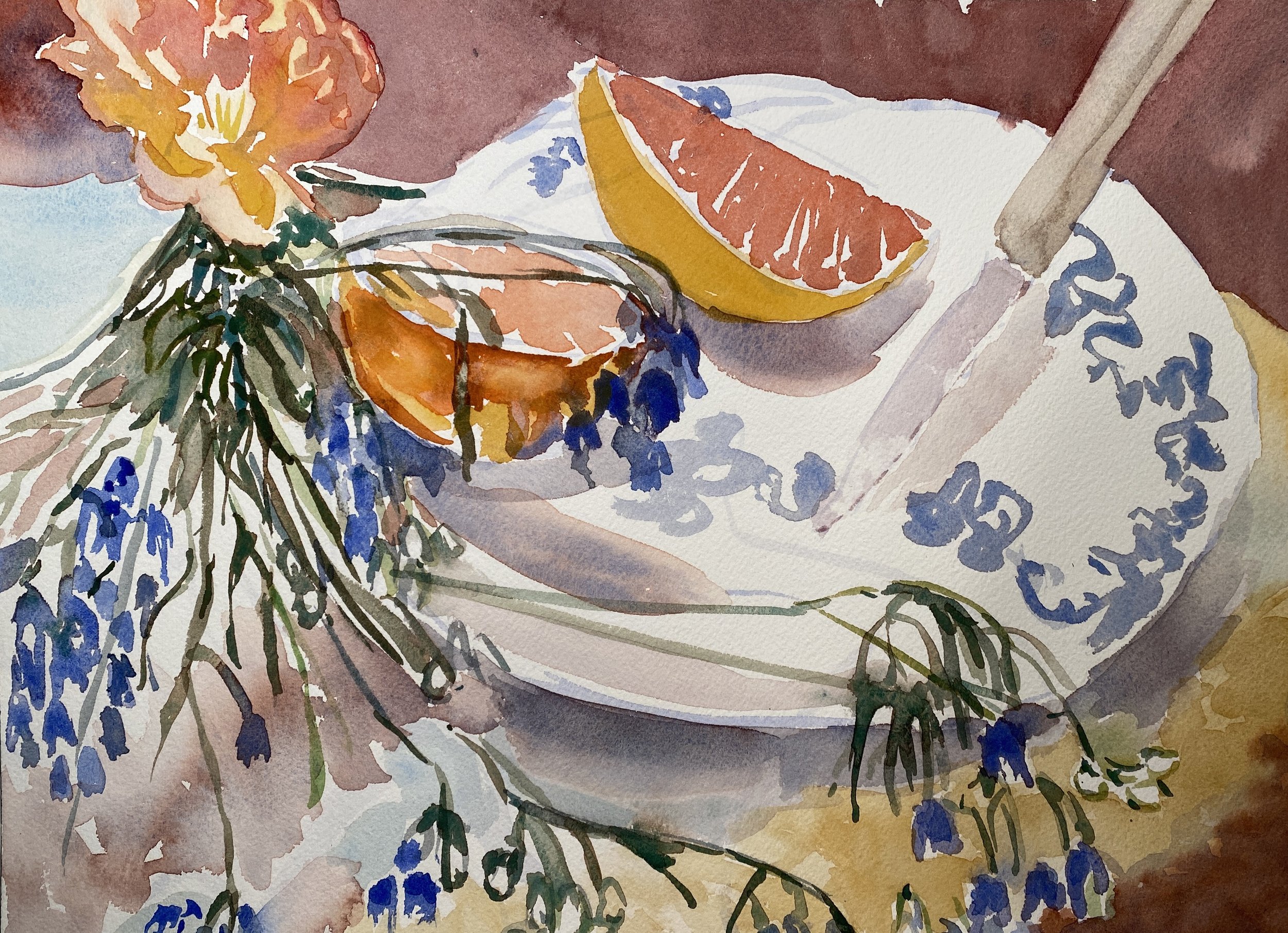 Oranges on Blue Plate