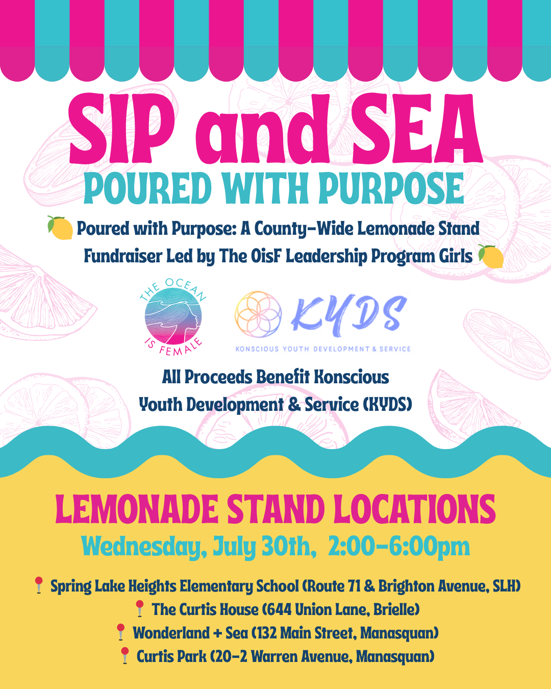 Sip & Sea w/ The Ocean is Female 🍋 Lemonade Stand fundraiser🍋 for KYDS