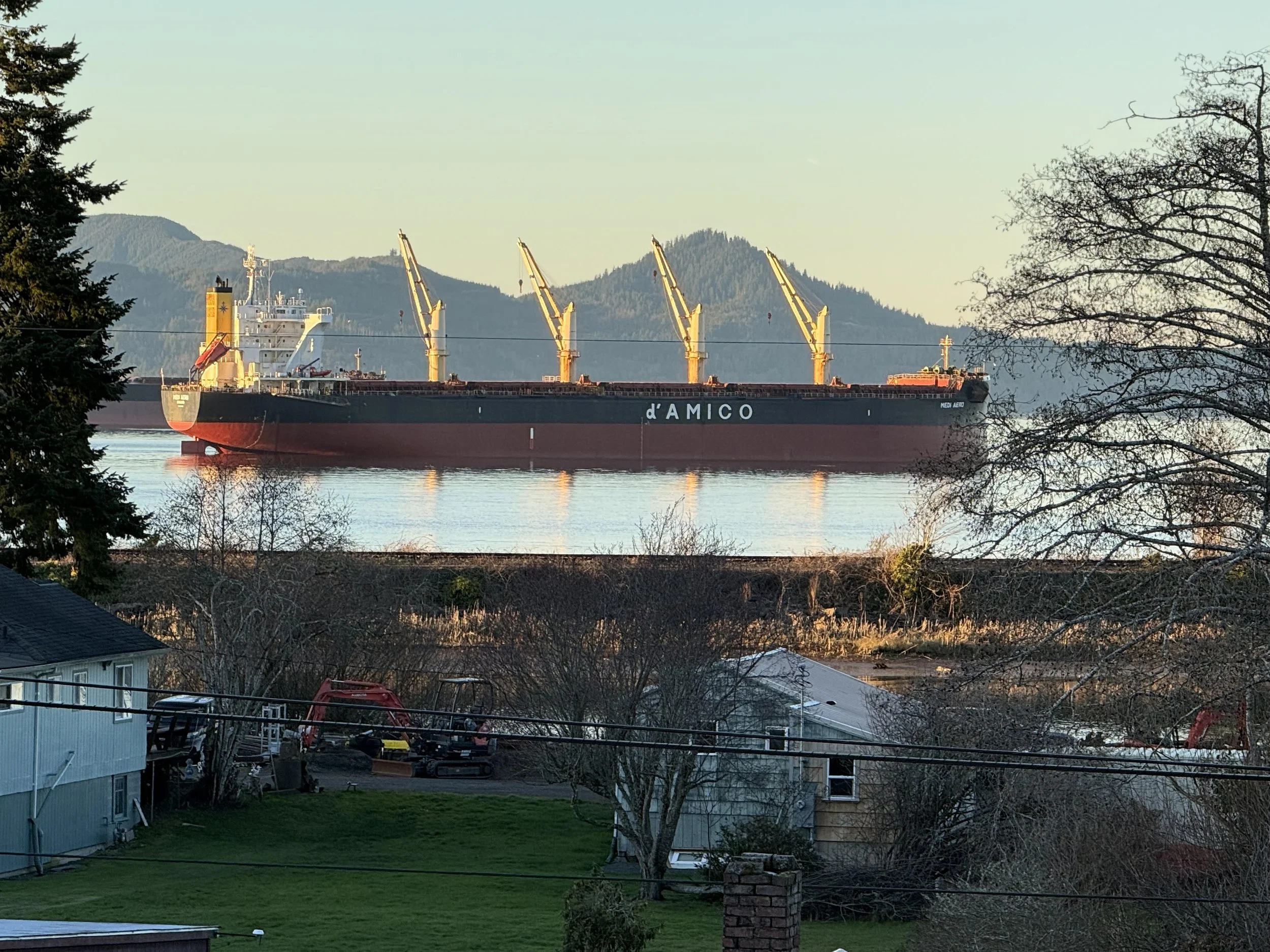Photo of a Cargo Ship in the Columbia River