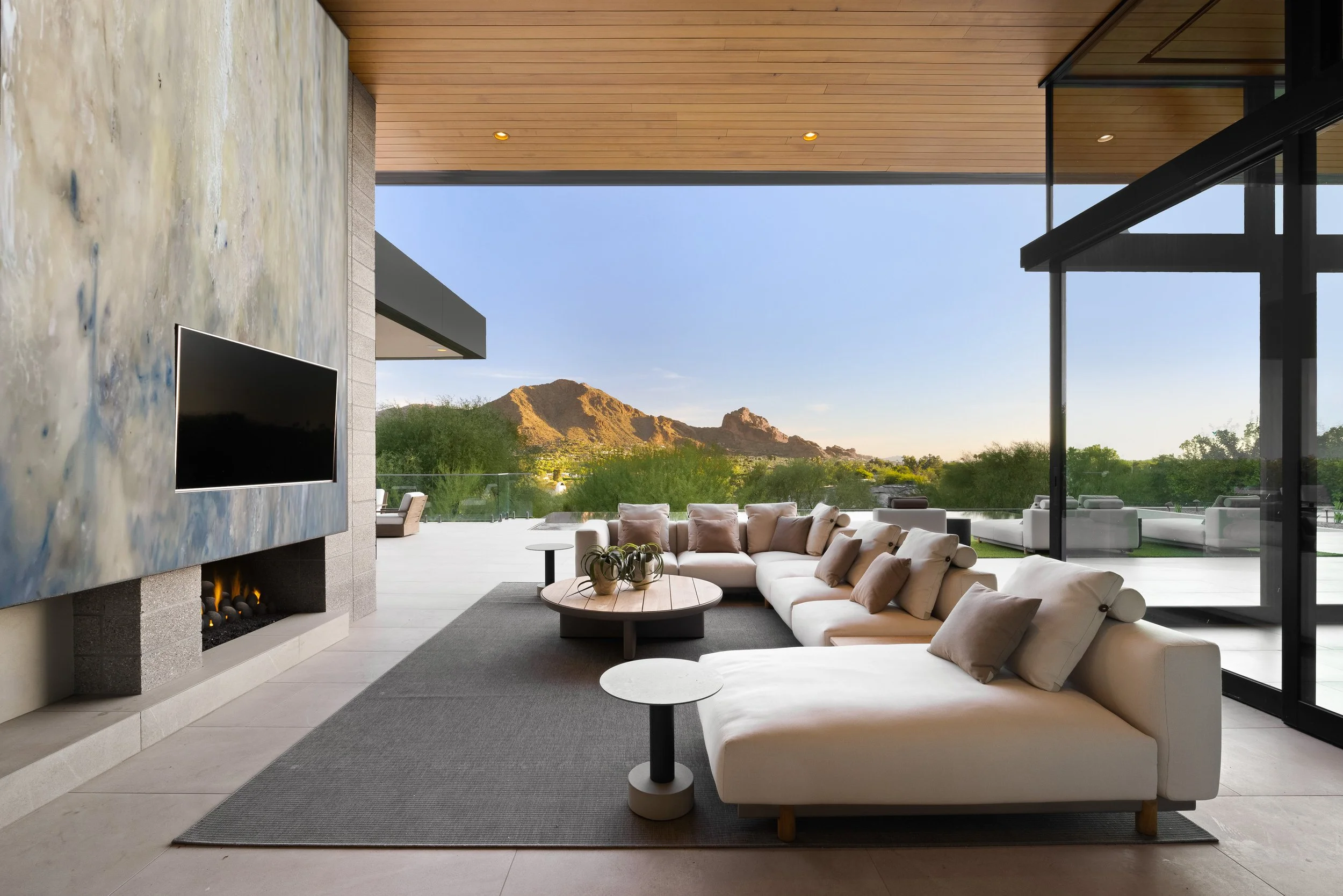 Custom integrated art wall designed with architecture