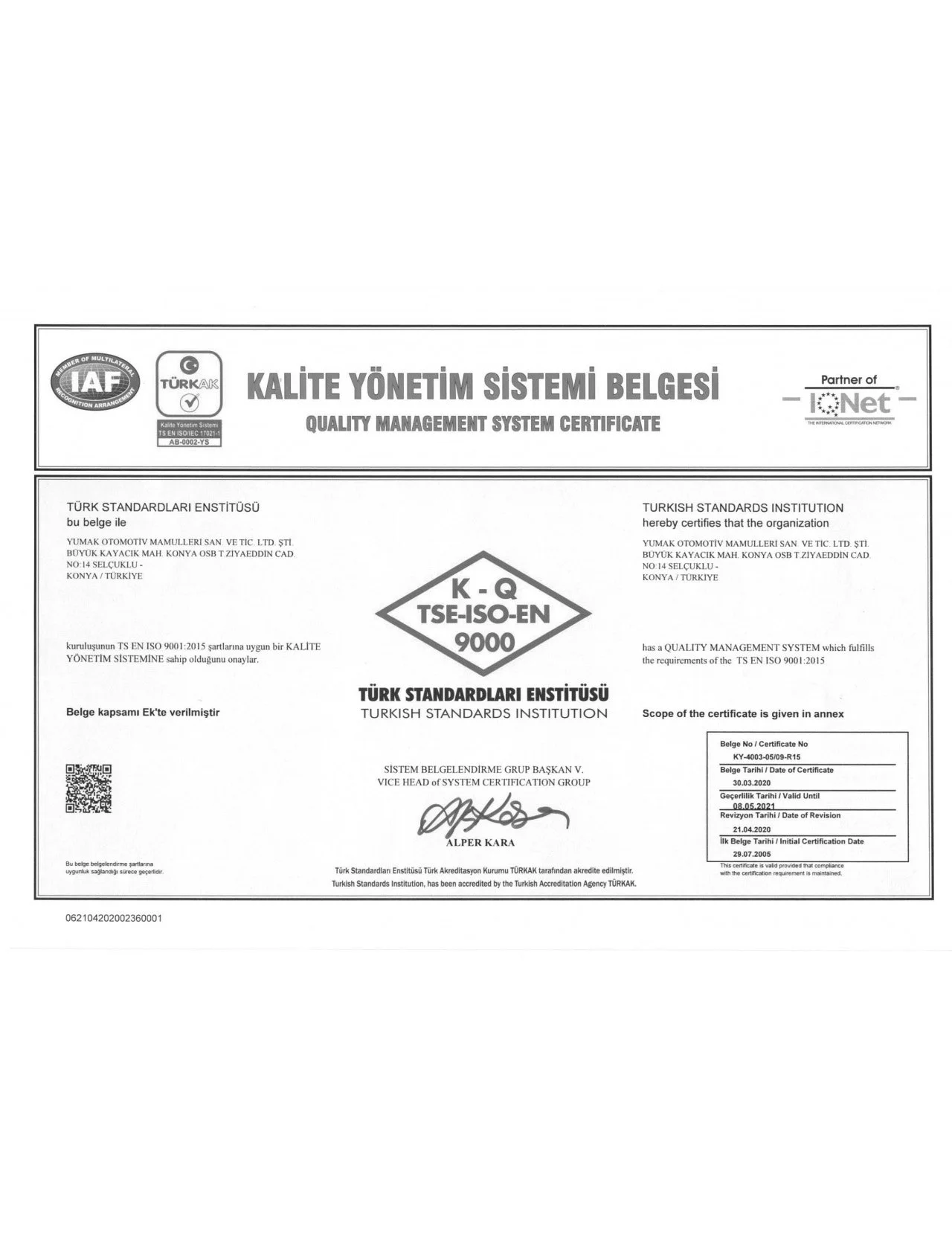 Certifications — Yumak USA