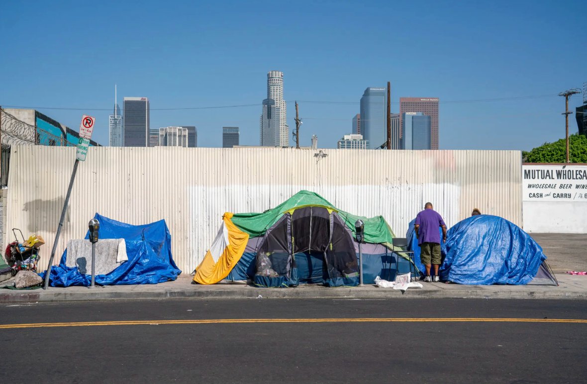 A homeless encampment in Los Angeles. In a sharply worded campaign video in 2023, President Trump criticized “dangerously deranged” and homeless people and pledged to move them from city centers into treatment camps.Credit...Kyle Grillot for The New