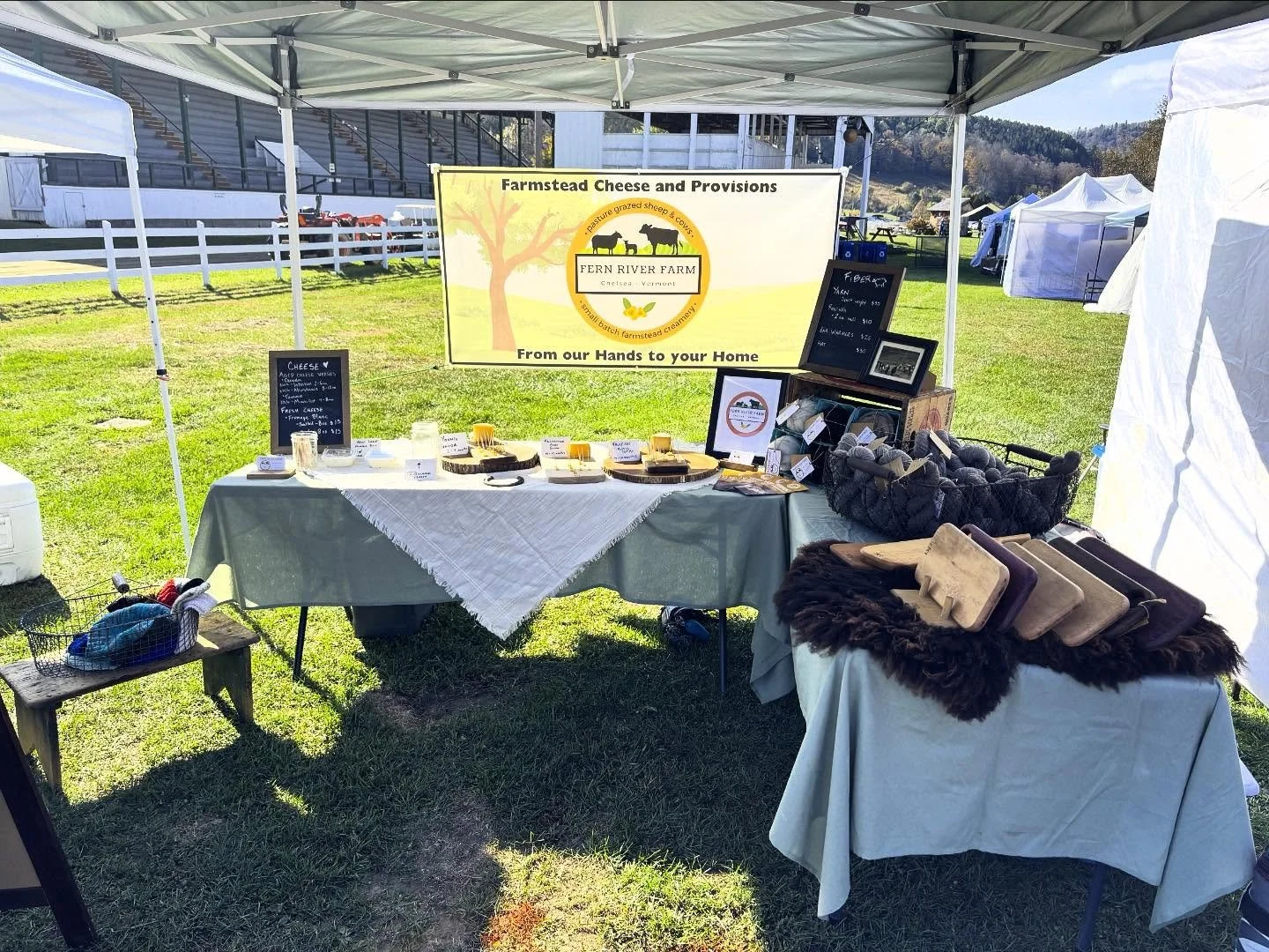 we&rsquo;re here at the @vtsheepandwoolfest all weekend!! 🐑 ❤️
we have CHEESE 🧀, yarn 🧶, roving, raw fleeces 🐑, sheepskin, wood cutting and serving boards, and some hand knit and crocheted items!
&bull;
10-5 Saturday, 10-4 Sunday! hope to see you