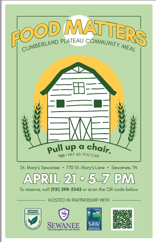 Food Matters April 21st at 5pm at St. Mary's Sewanee