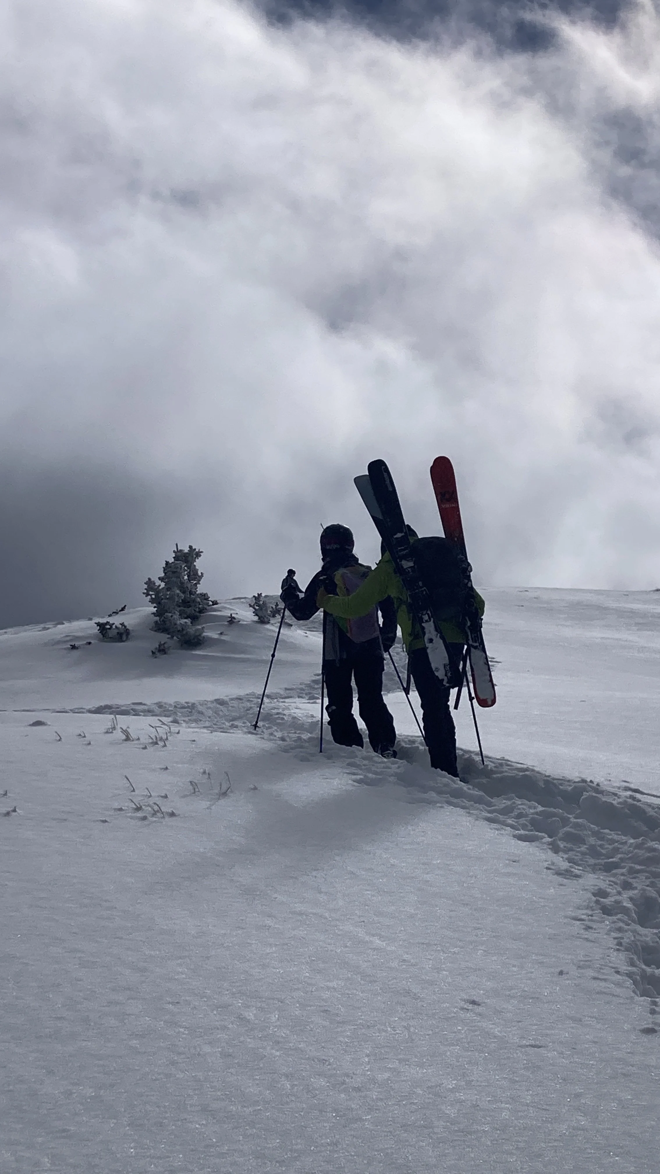 Climbing to Kachina for first tracks