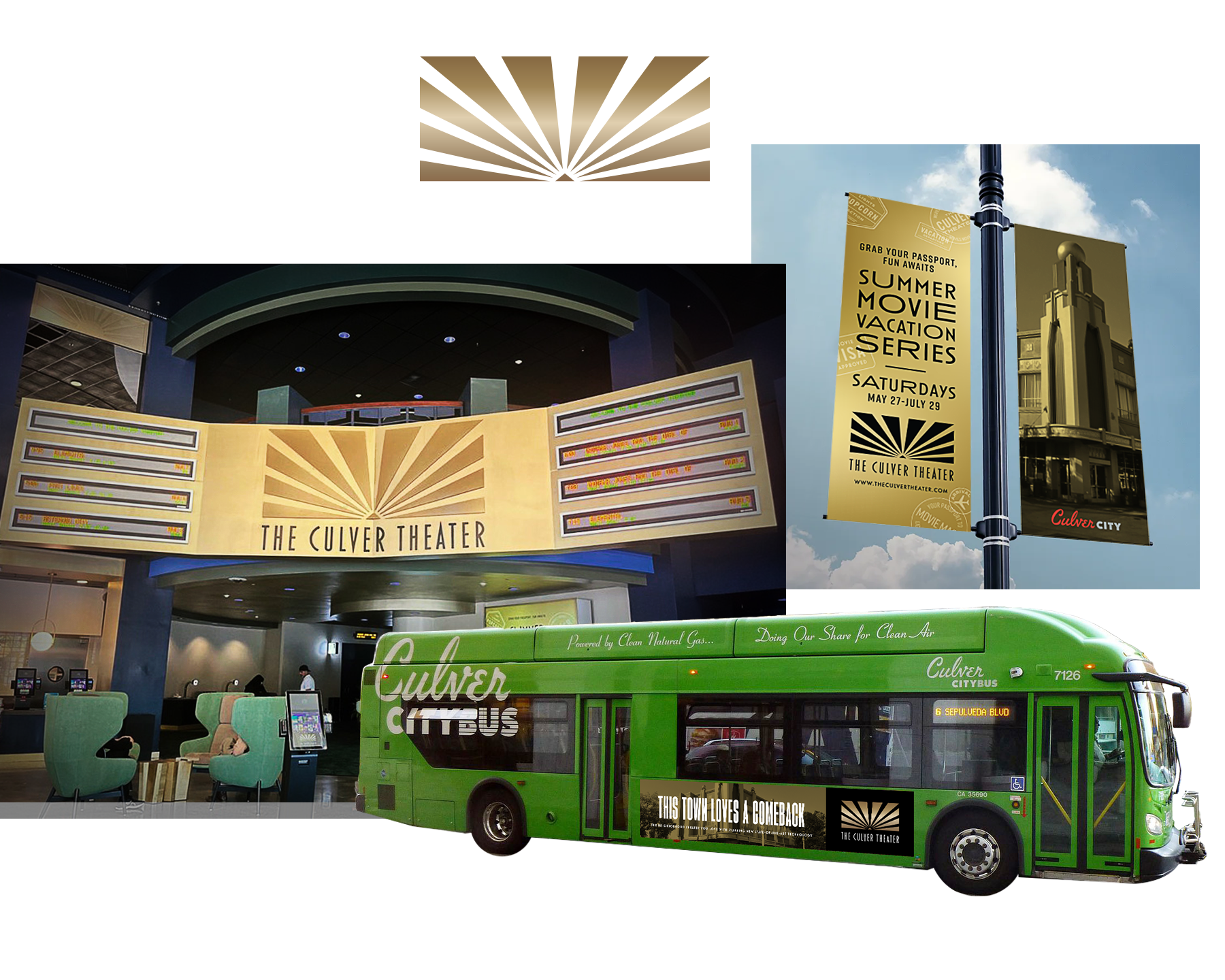 Brand identity and logo design for The Culver Theater, including creative direction, advertising campaign, copywriting, and a dedicated summer film series promotion.