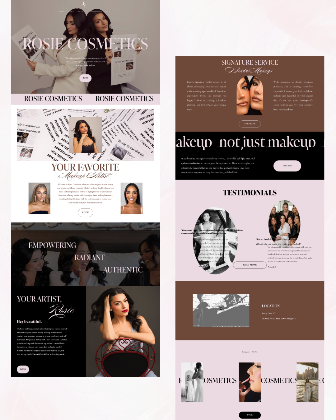 Rosie Cometics, makeup artist, new website and logo designed by Natalie Faith Design in one day