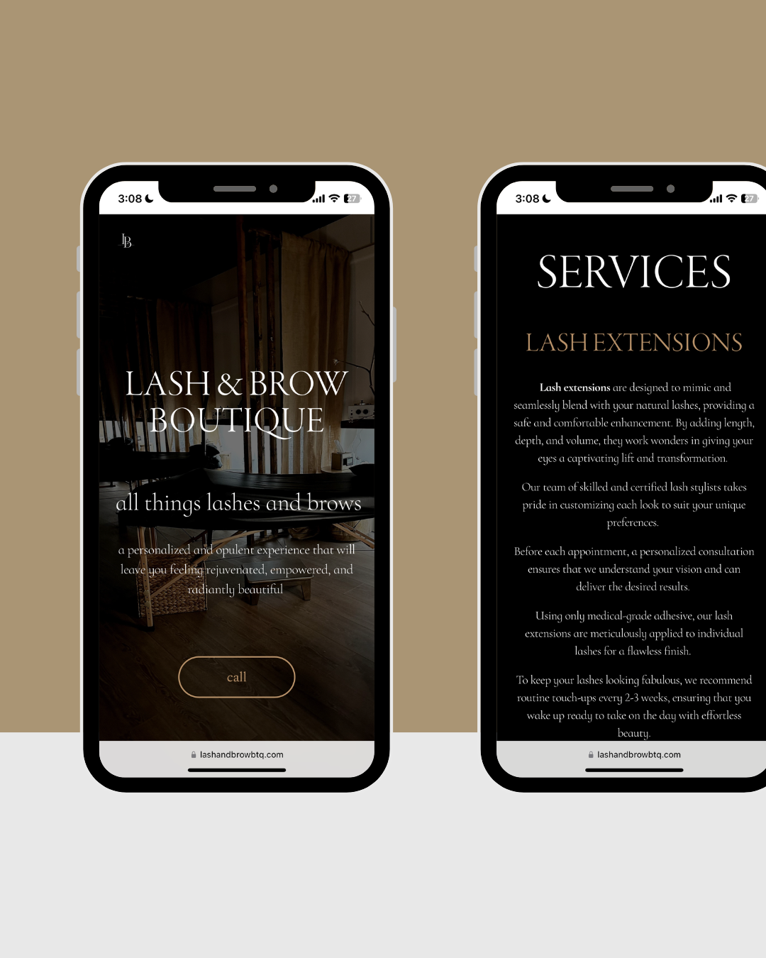 Lash and brow boutique in Bradley Beach NJ, new website and logo designed by Natalie Faith Design for salons