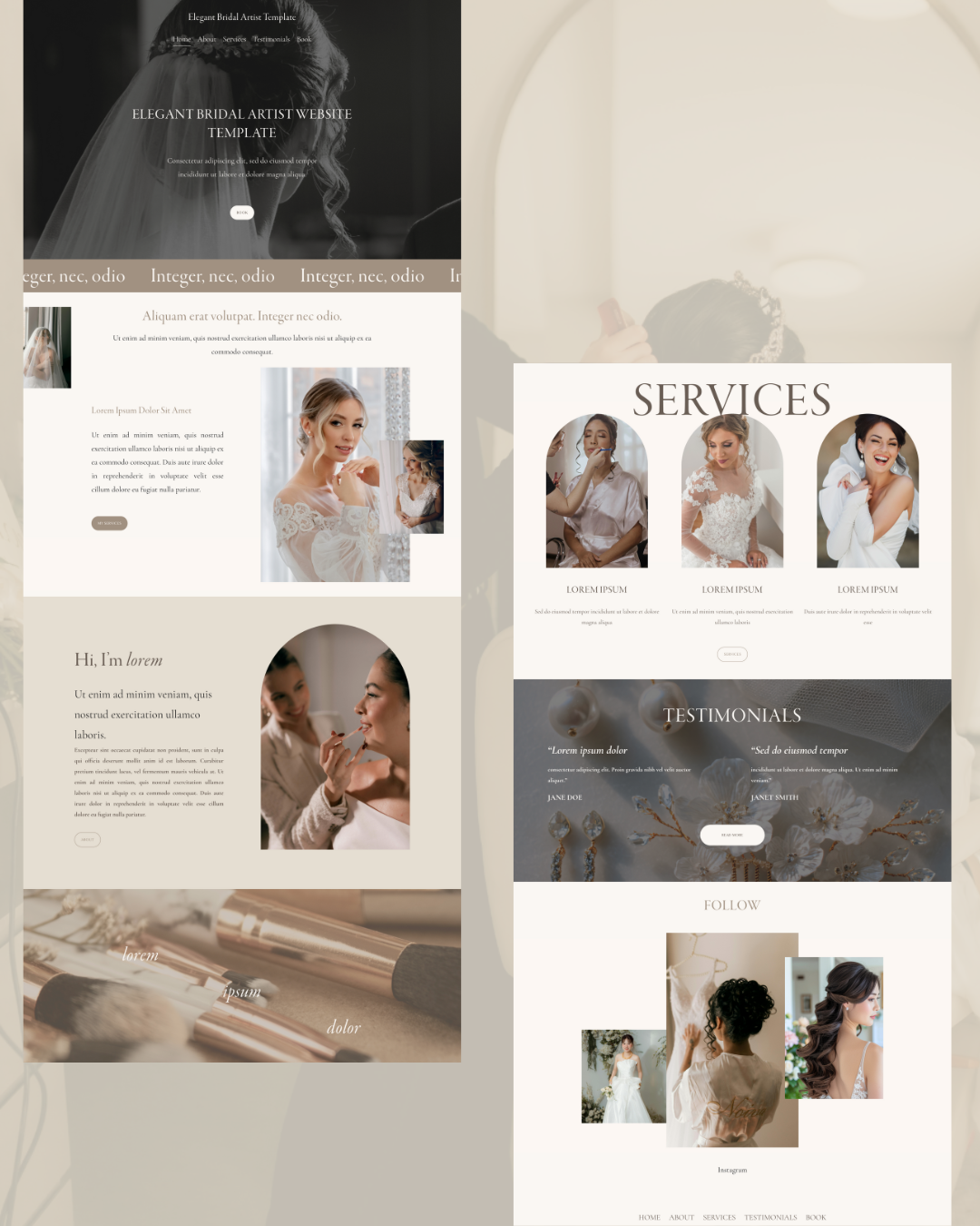 Website templates for beauty artists. Website for bridal artists. beauty industry website templates. makeup artist website template. hair stylist website template.