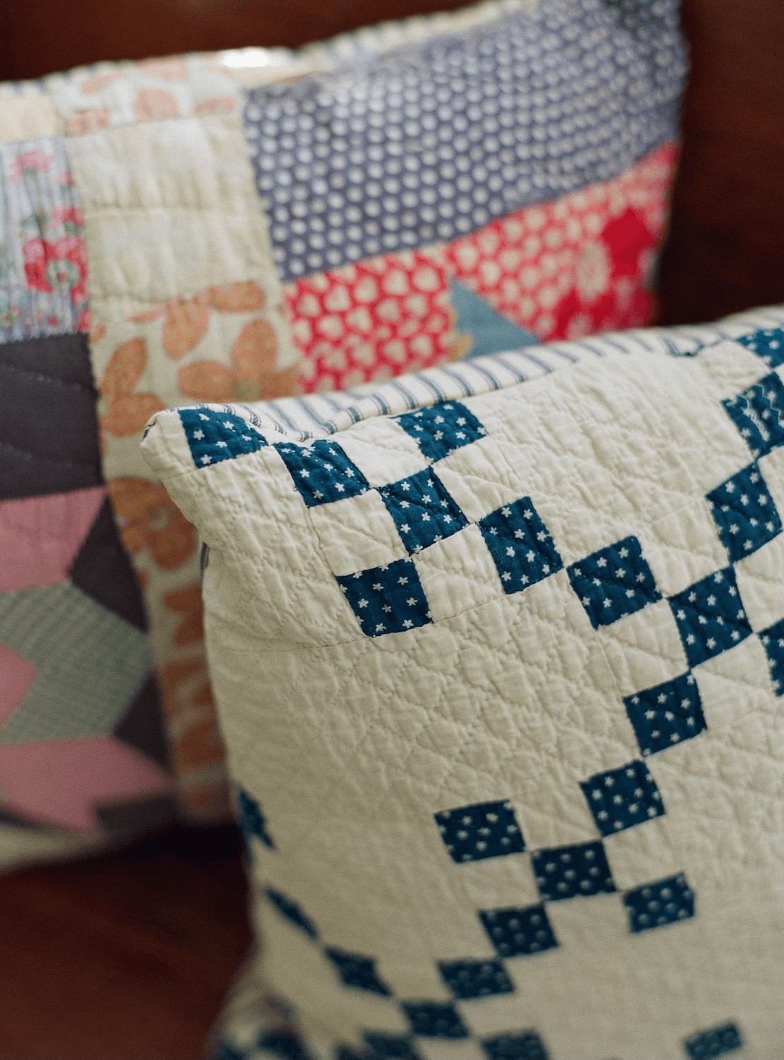 close up quilted pillows