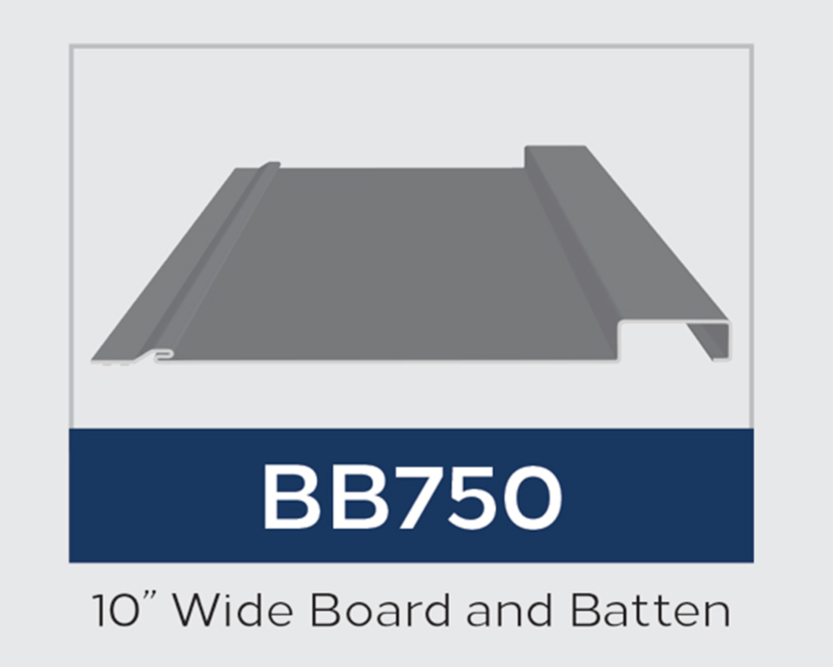 Image of 10" wide Board and Battel metal panel profile for metal roofing and siding.