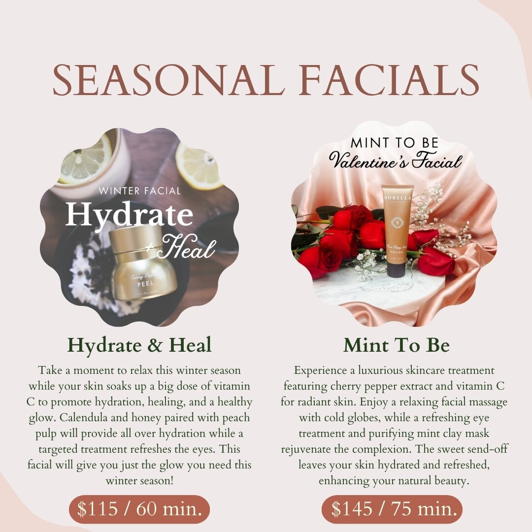 These seasonal facials are still available until the end of February!! Book your next treatment above and treat yourself this Valentines' season!