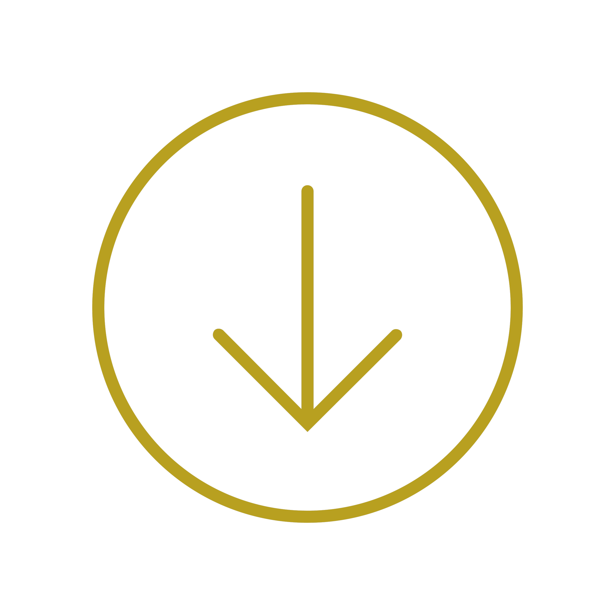 Gold icon of a location pin with a downward arrow inside a circle, on a black background.