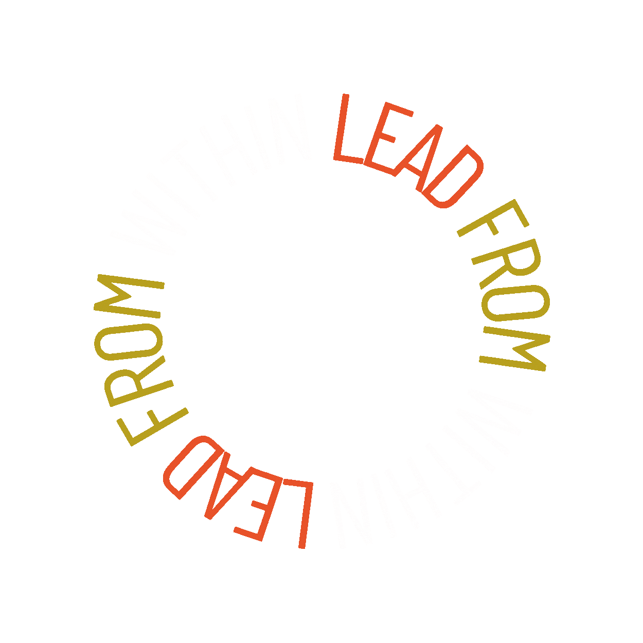 Circular text on an orange background reading 'LEAD FROM WITHIN' in red, white, and green letters.