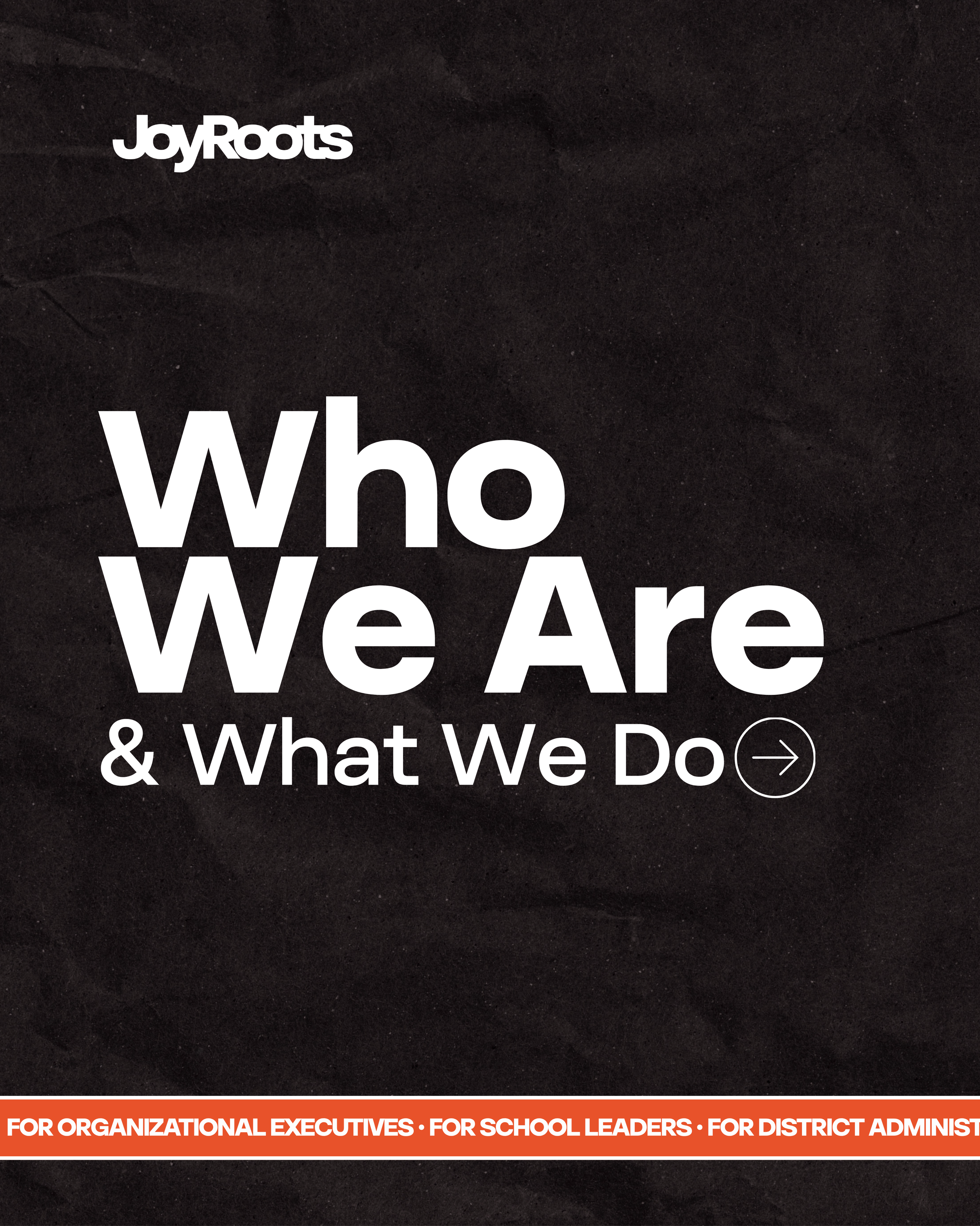 A social media graphic with black background with the text "Who we are and what we do."
