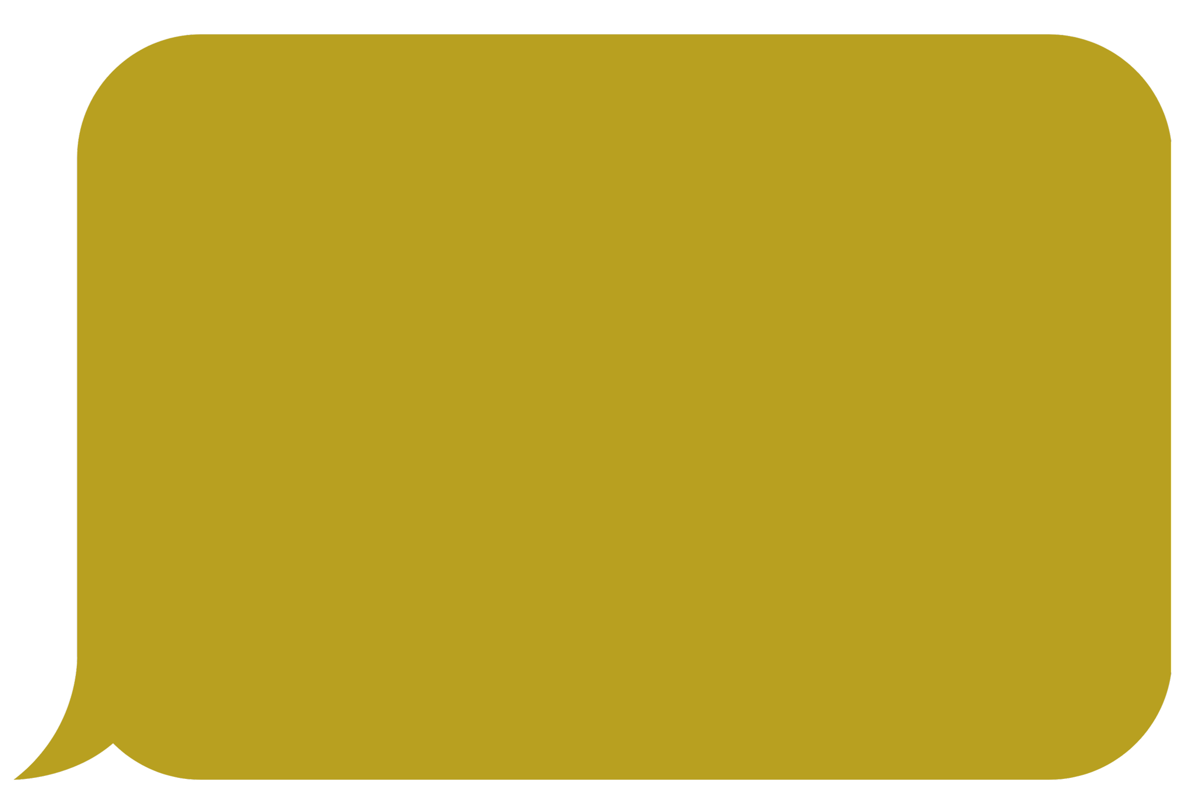 Speech bubble with gold background and black outline.