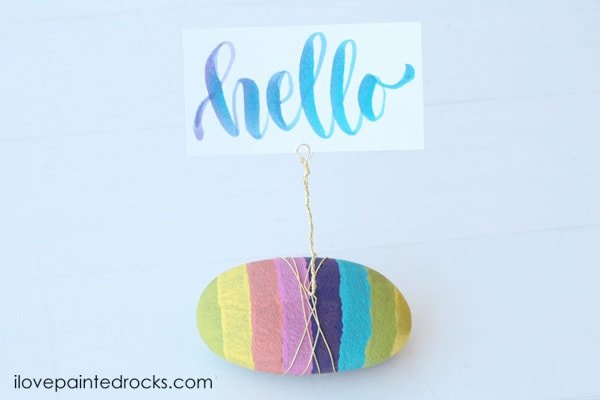 Rainbow Striped Painted Rock Photo Holder