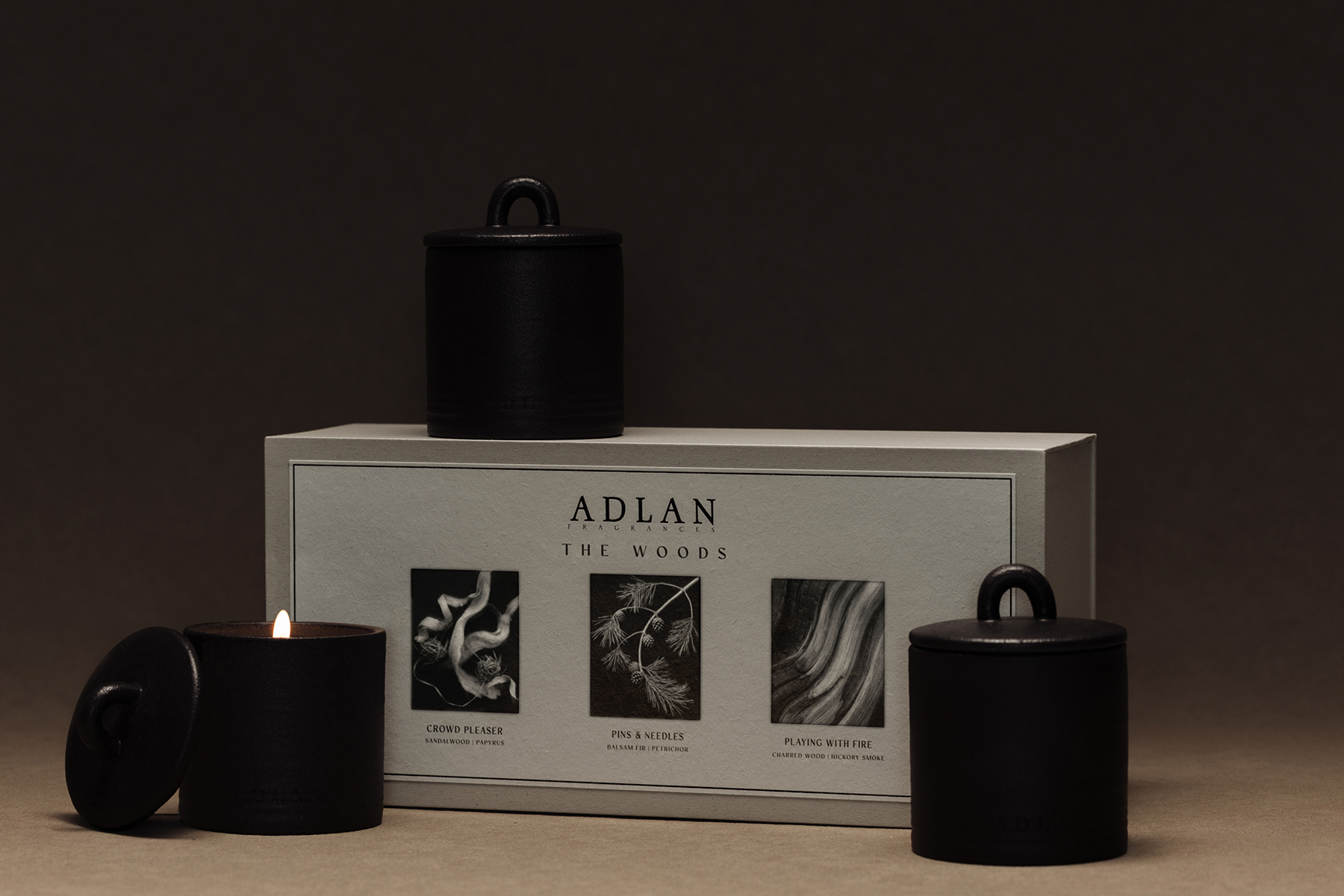 ADLAN The Woods discovery set of three petite coconut wax candles