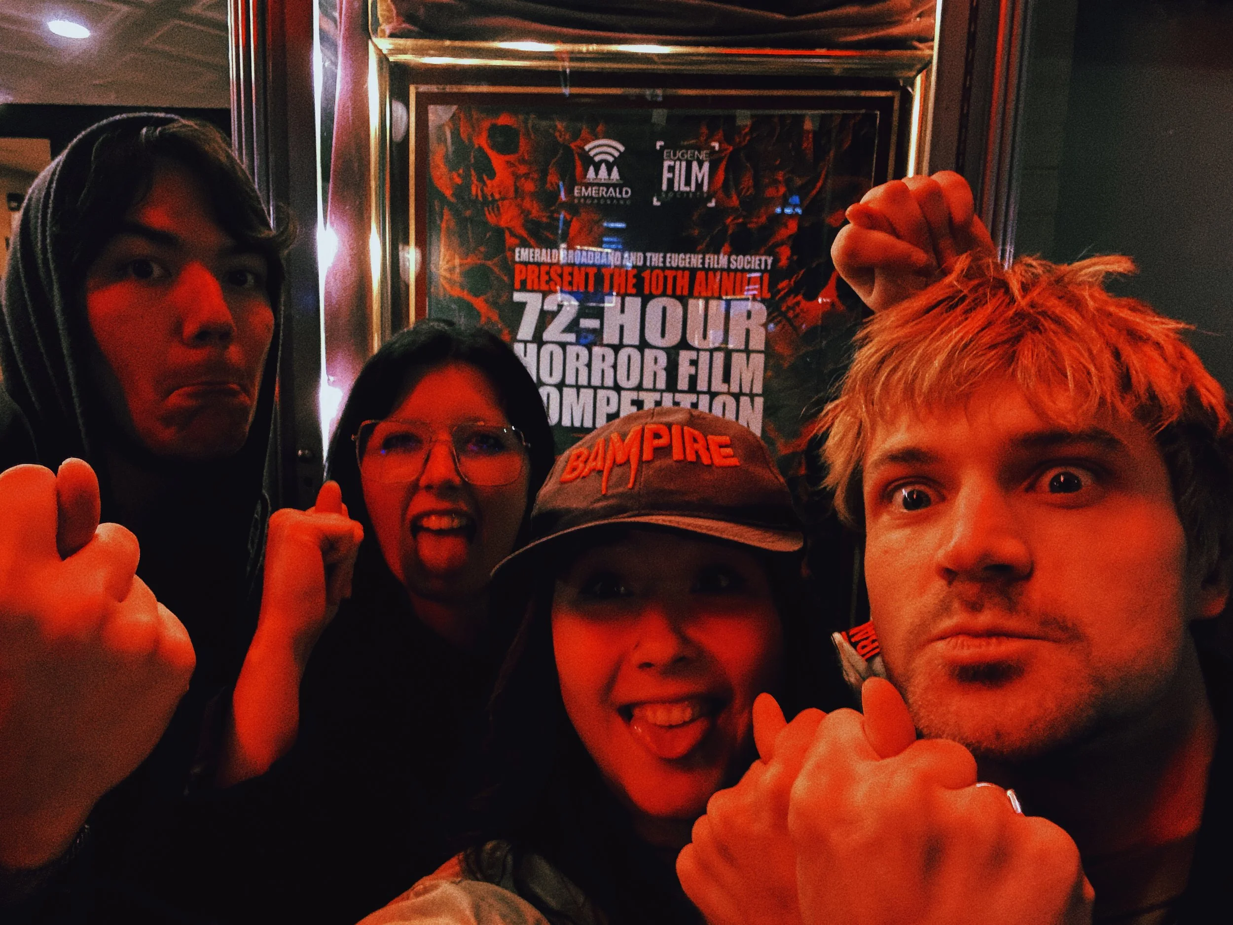 10th Annual 72-Hour Horror Film Competition at the McDonald Theatre in Eugene, OR.  From Left to Right: Akitora Ishii, Nan Mason, Zoe Wassman, Malakhai Schnell.