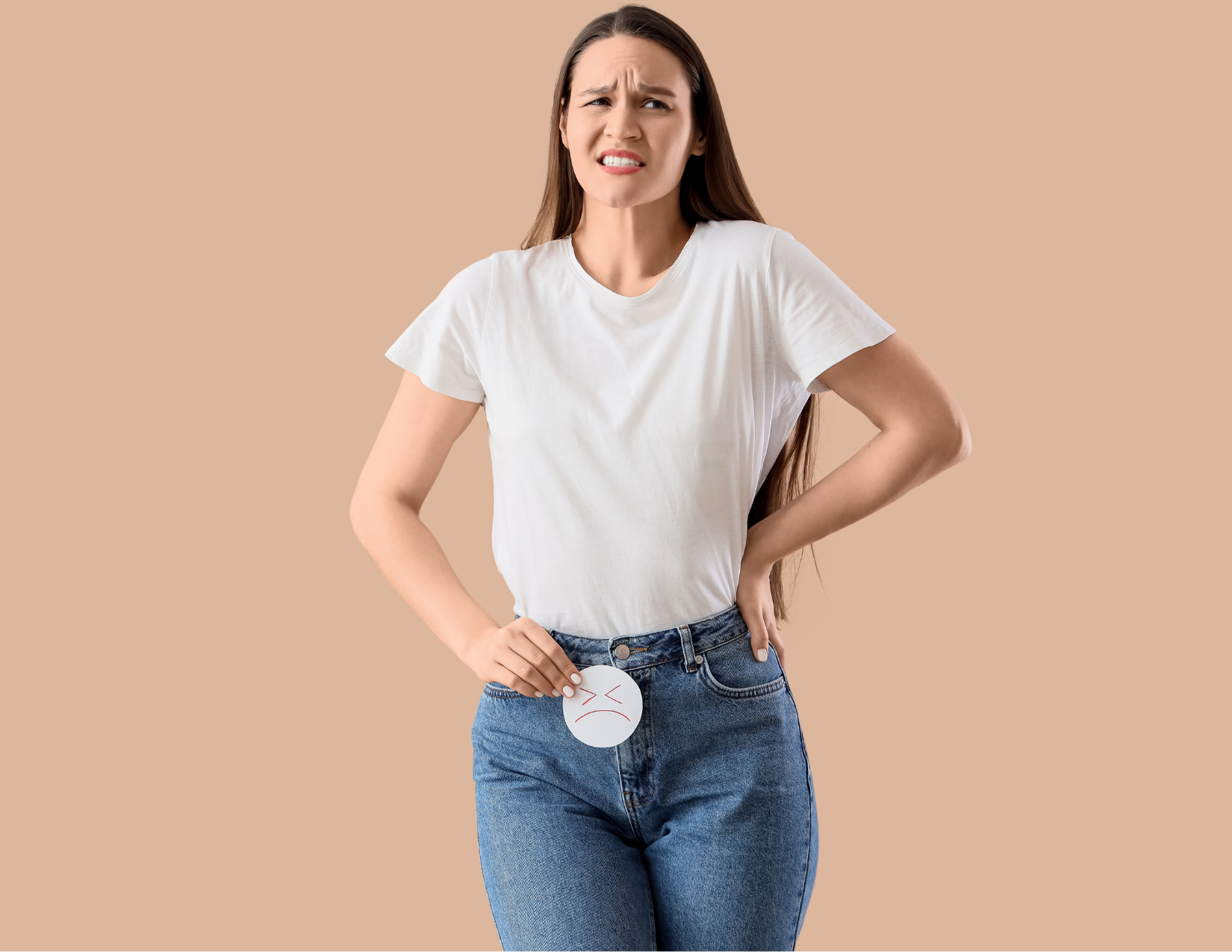 Woman experiencing abdominal discomfort from painful periods — acupuncture for dysmenorrhea and menstrual pain in NW Calgary