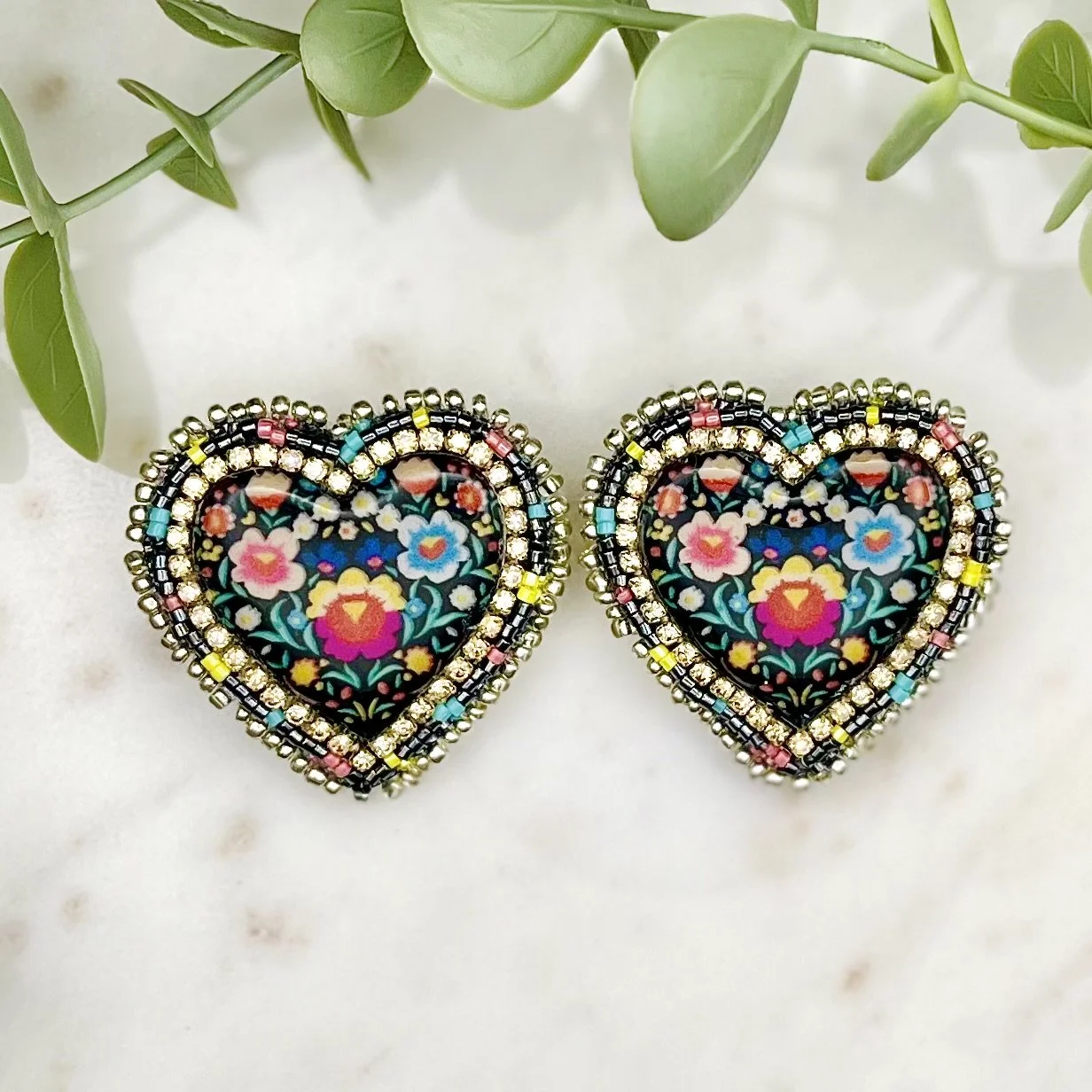 Coral and Yellow Blossoms Heart