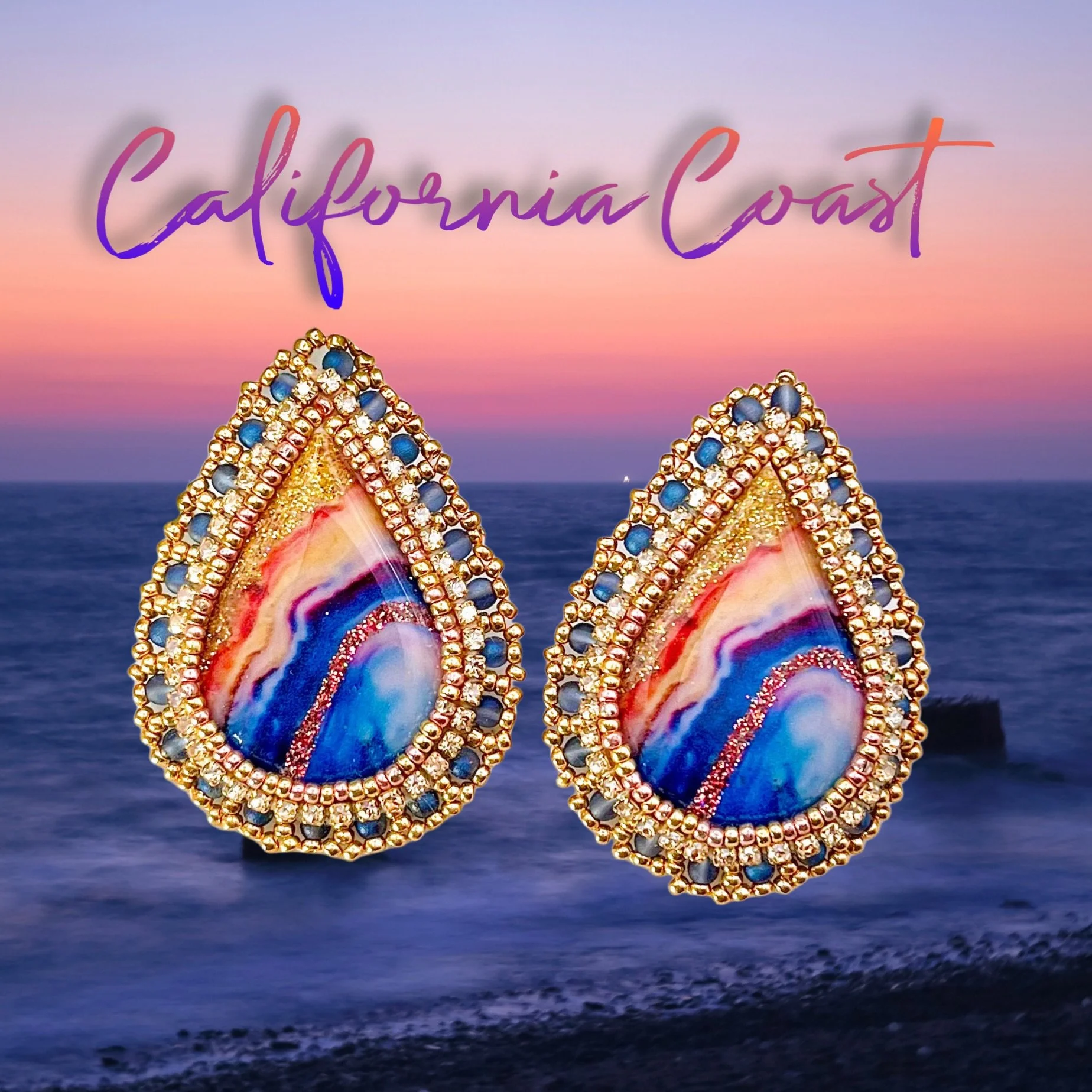 These colors look exactly like a California Sunset on the beach. And so I&rsquo;ve named them &ldquo;California Coast&rdquo; #earringsofinstagram #handmadejewelry #beadwork