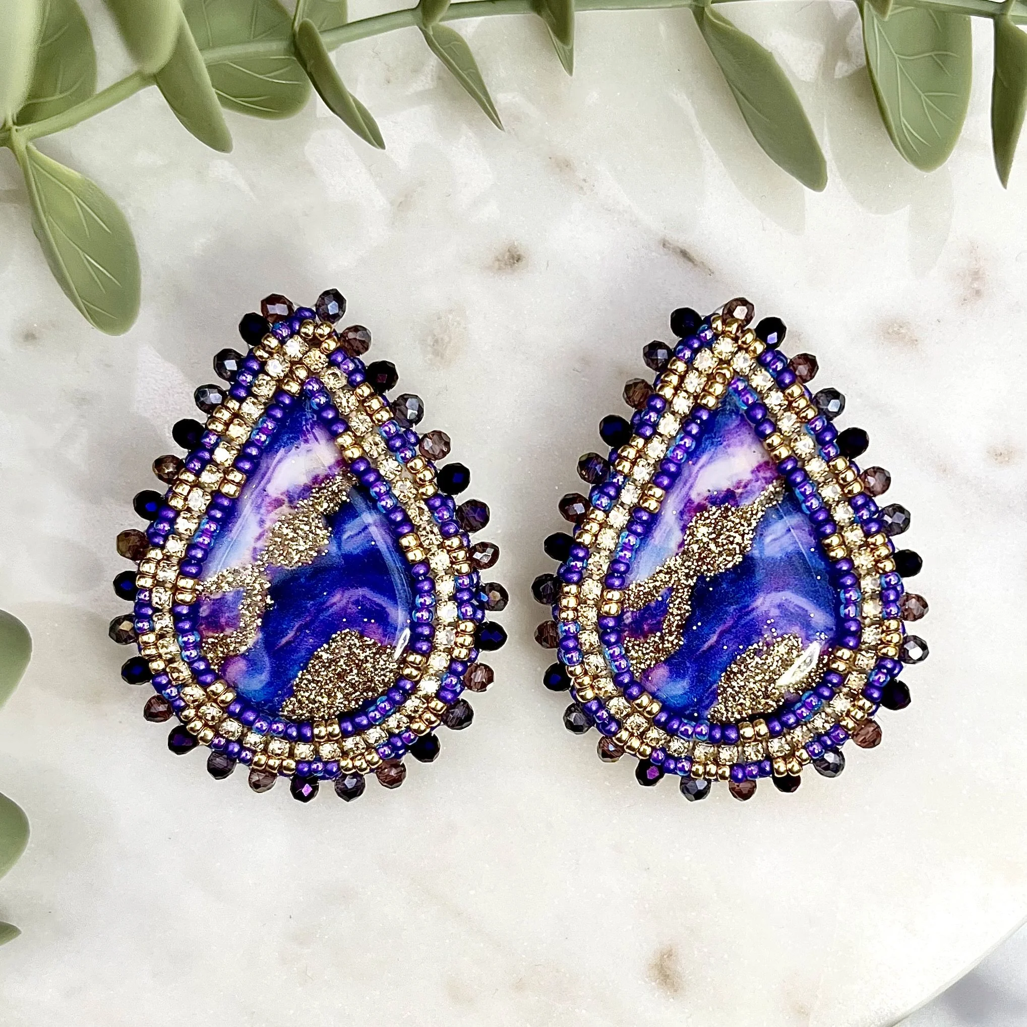 Purple and Gold Teardrop Earrings